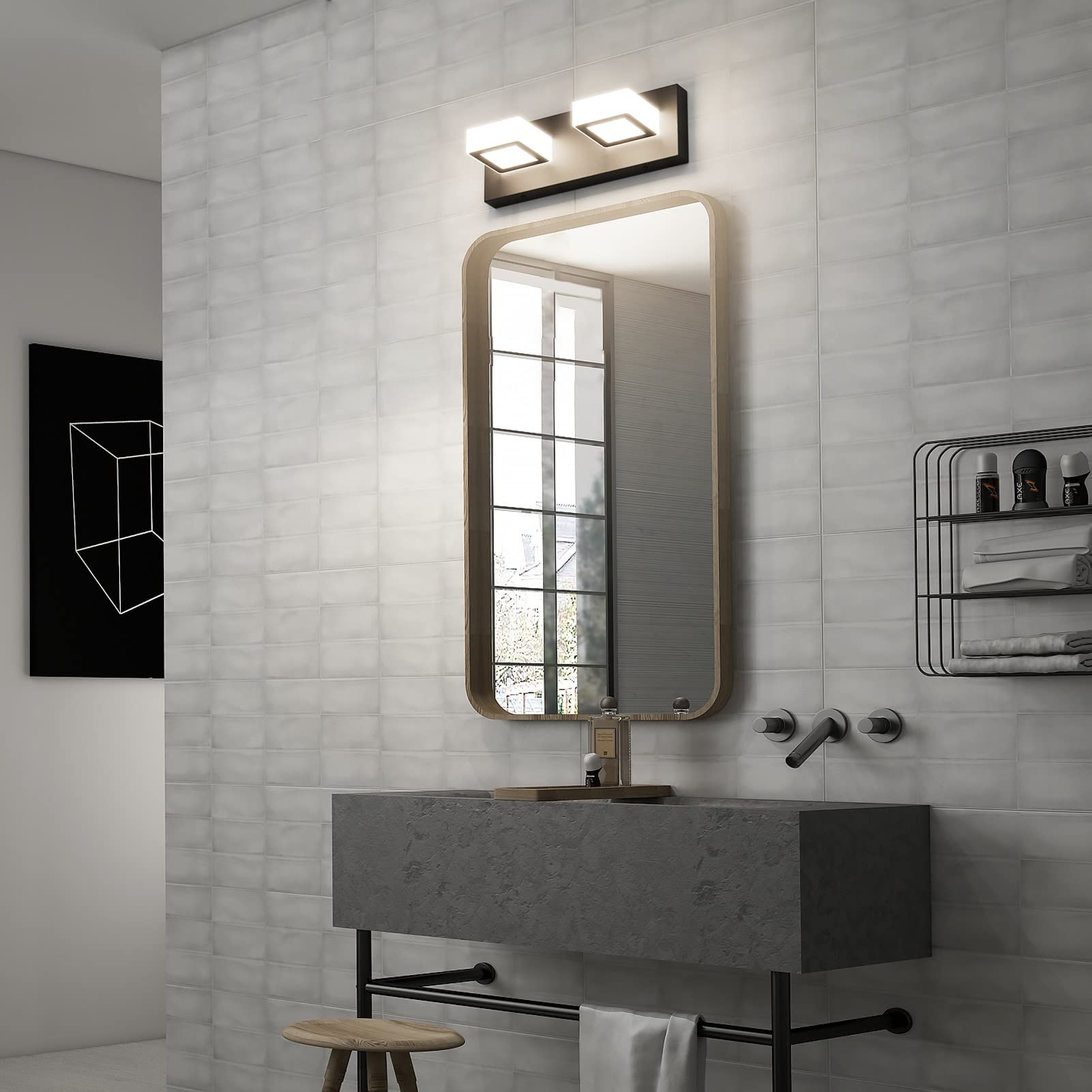 Ralbay 2-Light Modern Black Vanity Light, Acrylic, Matte Black Finish, Natural White 4500K, Bathroom Lighting Fixtures