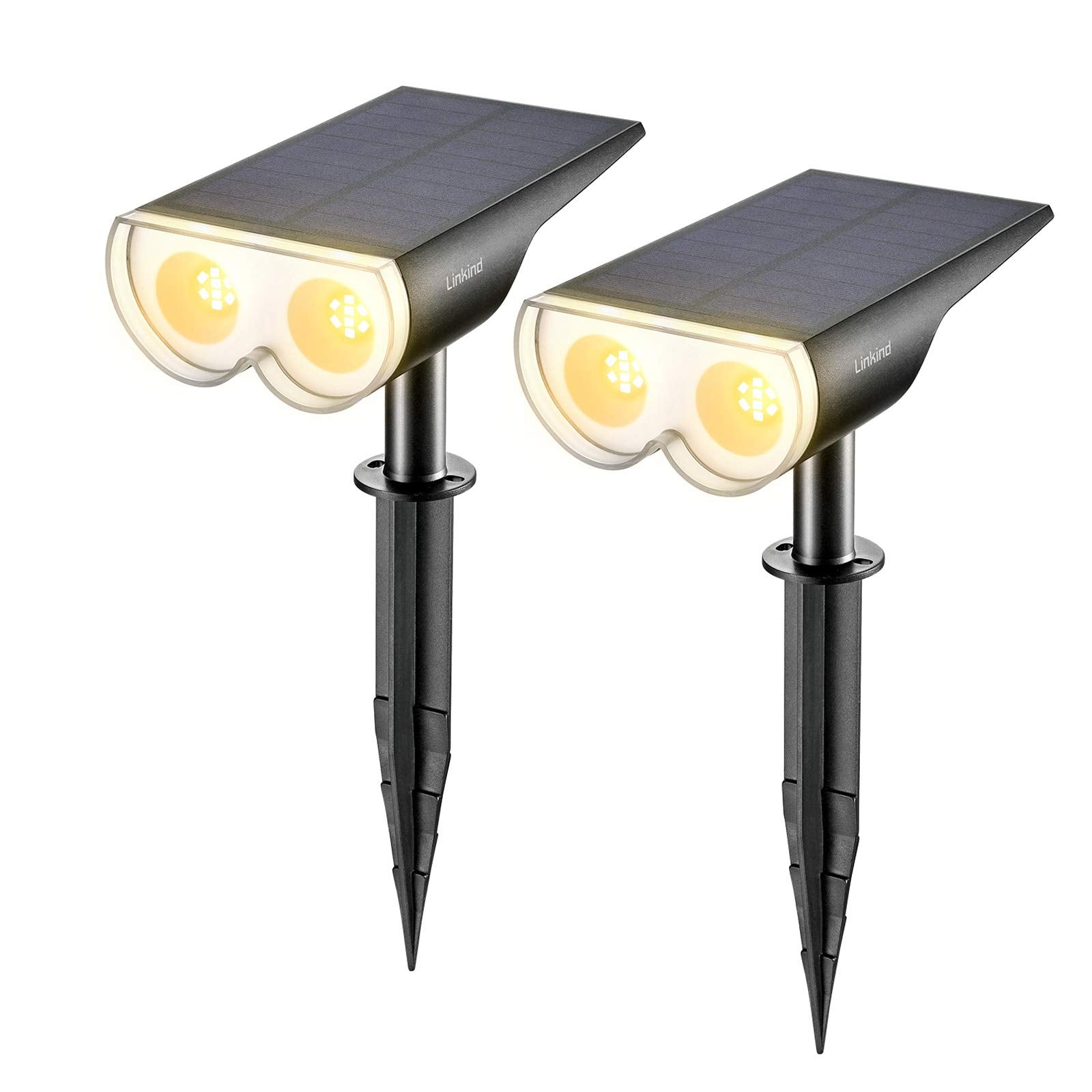 Linkind Solar Landscape Spotlights, IP67 Waterproof, 16 LEDs, Warm White, 2 Pack, Model LL1800936