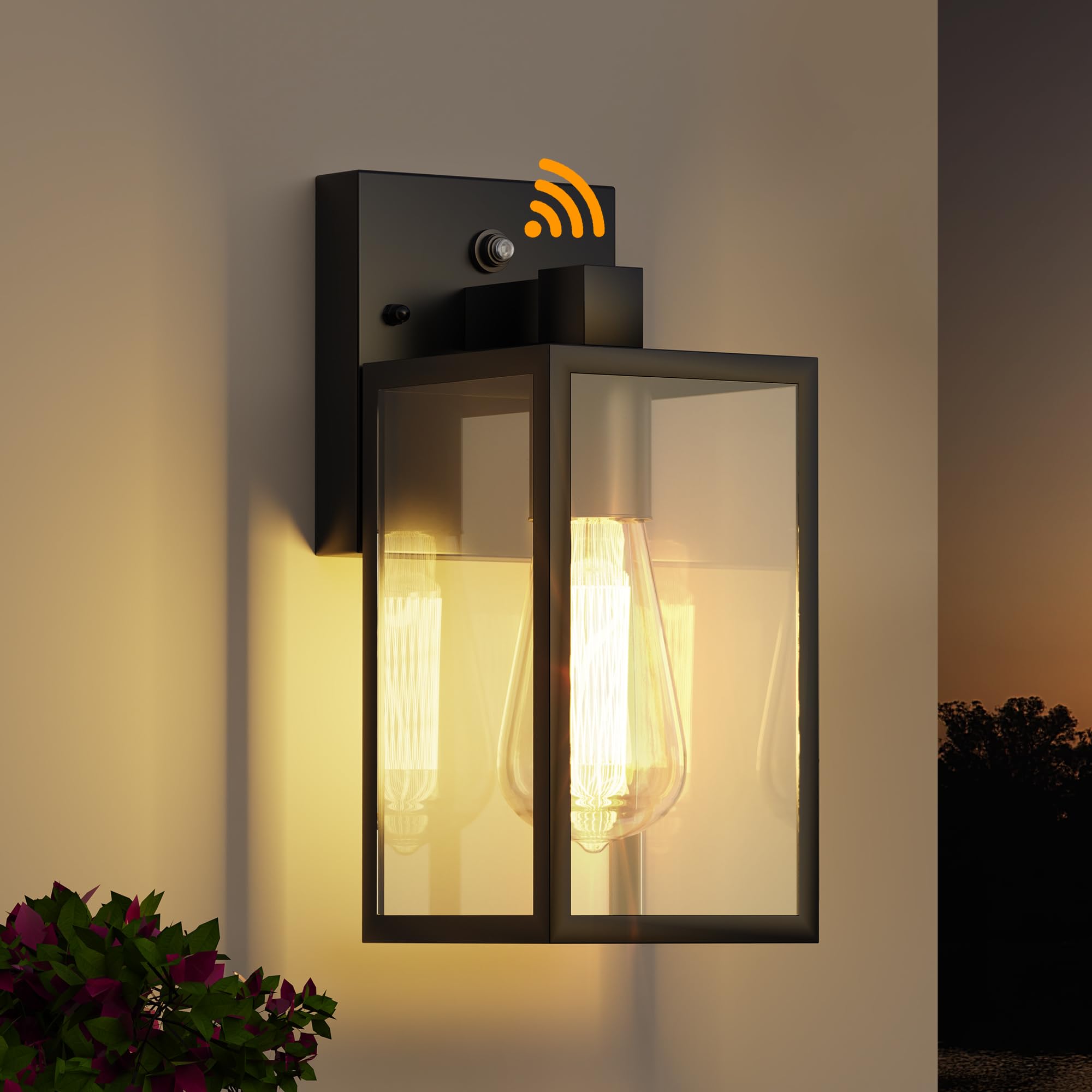 WIHTU Dusk to Dawn Outdoor Lighting Fixtures Wall Mount, Exterior Front Porch Light, Black Sensor Wall Sconce Lamp, Waterproof W