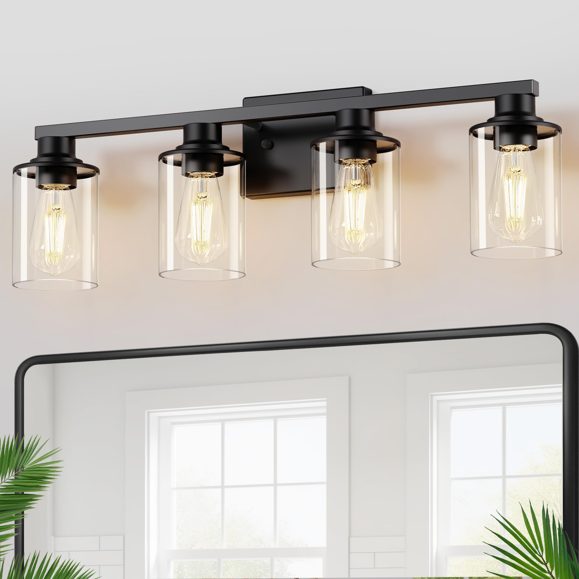 DORESshop 4-Light Black Bathroom Light Fixtures with Clear Glass Shade for Vanity, Hallway, Living Room, Bedroom