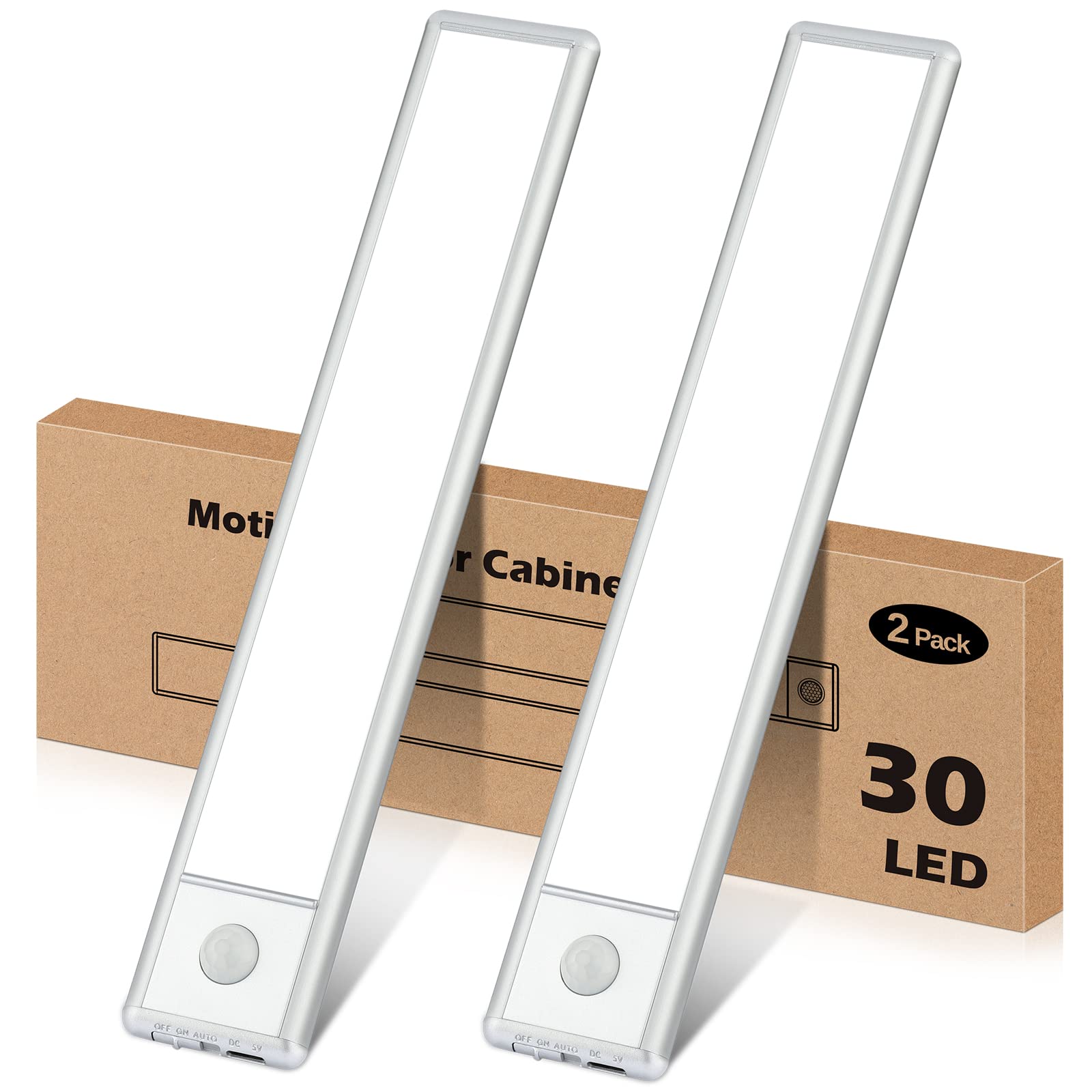 YLXS 30-LED Motion Sensor Under Cabinet Lights, Magnetic Rechargeable Under Counter Closet Light, Wireless Night Light Bar Stick