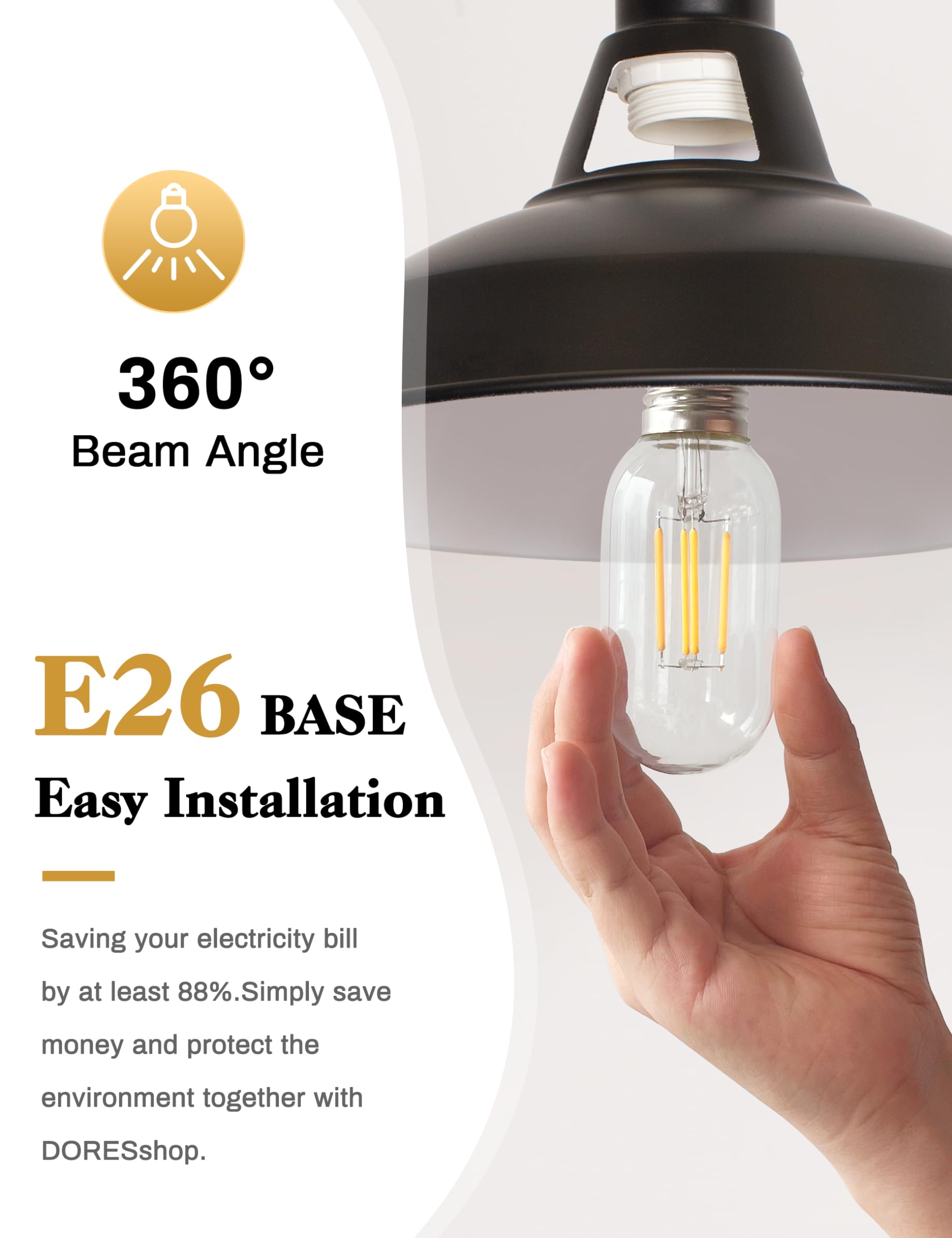 4 Pack Led Edison Bulbs, 4W Edison Light Bulbs, Antique Led Filament Bulbs 40W Equivalent, E26 Base, T45 Led Bulb With Clear Glass, Warm White 2700K, Non Dimmable, Great For Home, Bedroom, Office