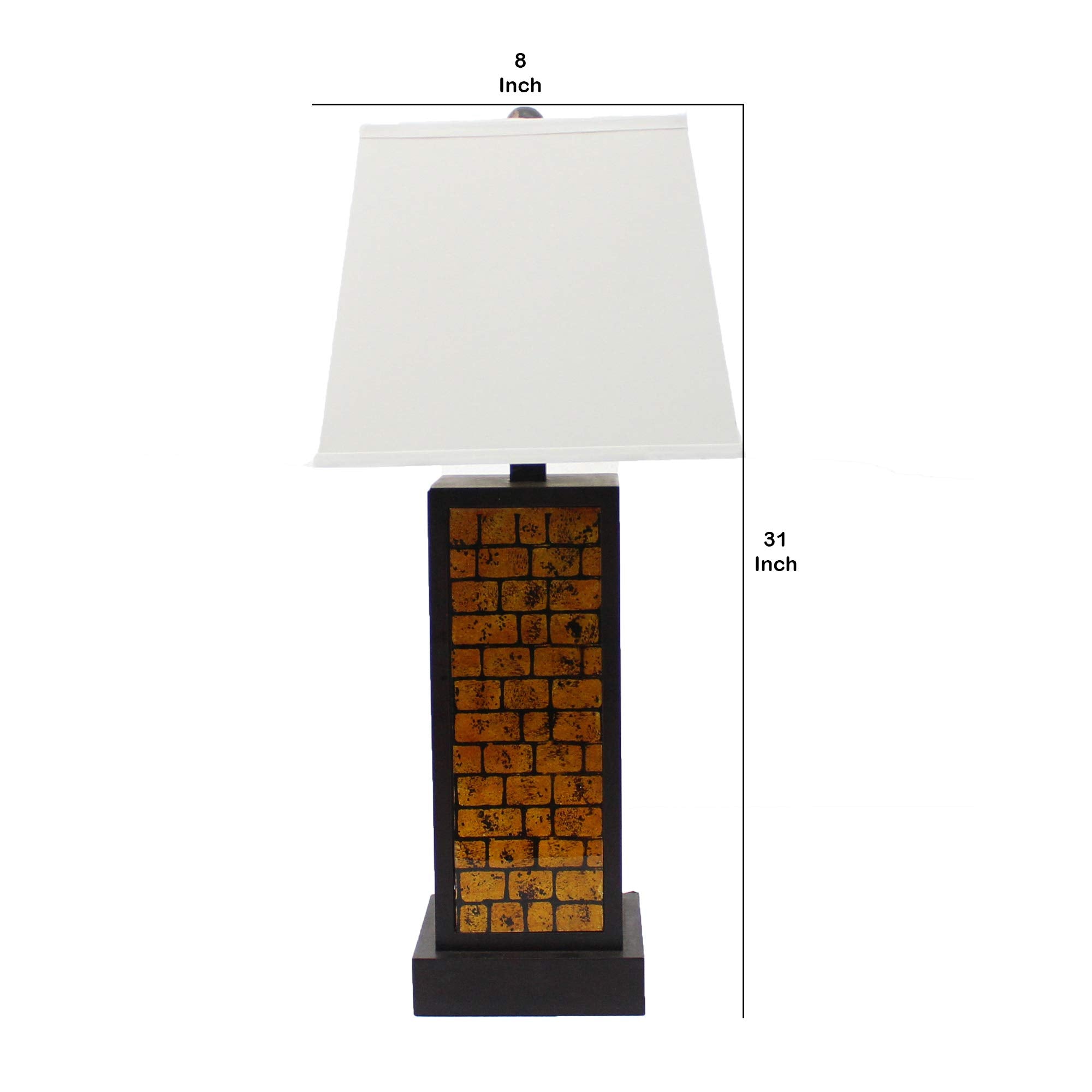 Benjara Bm217239 Rectangular Metal Frame Table Lamp With Brick Pattern White & Orange - 31 X 8 X 7.5 In.