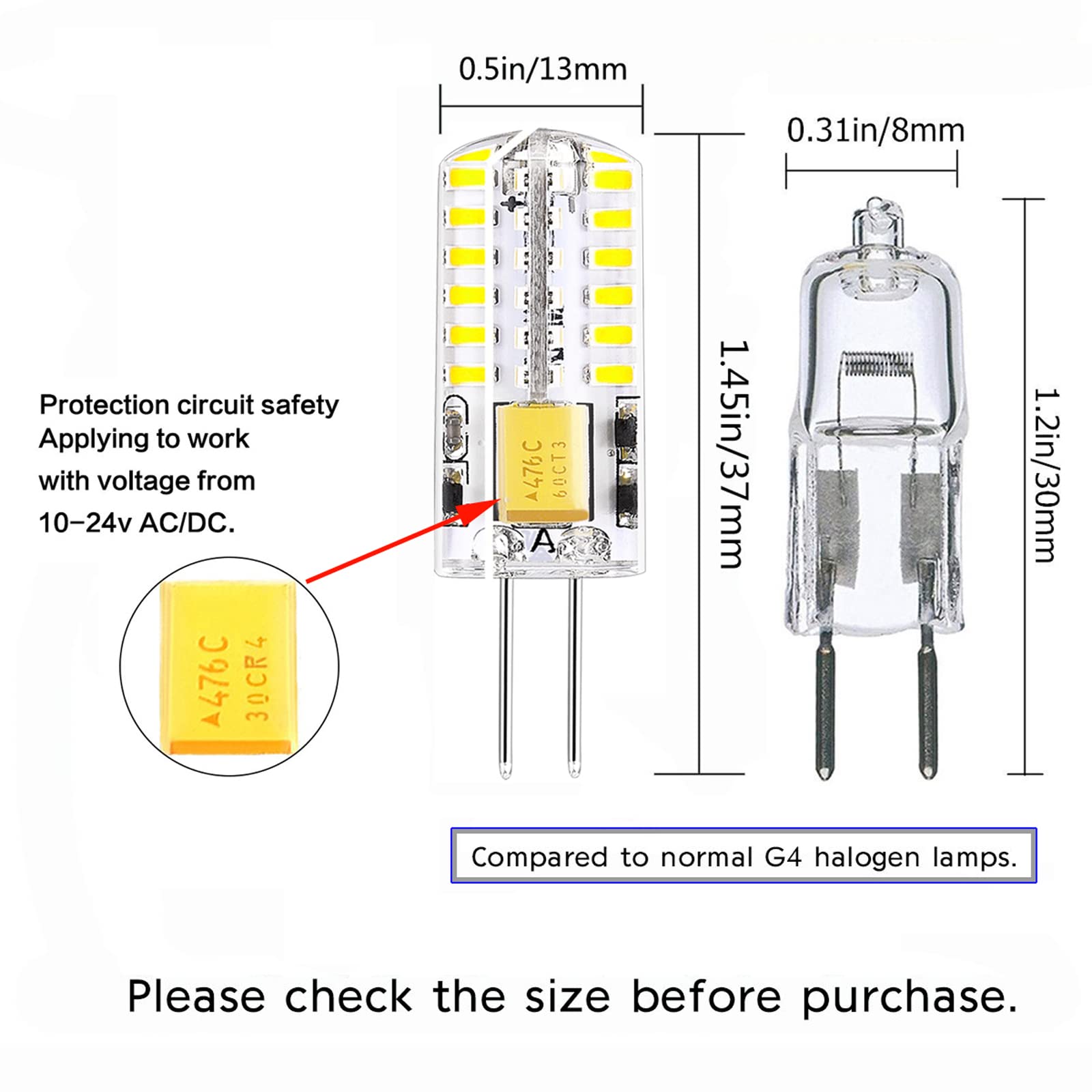 DOPKUSS G4 LED Bulbs 12V Bi-Pin Base Warm White 2700K Non-Dimmable 3W, 10-Pack