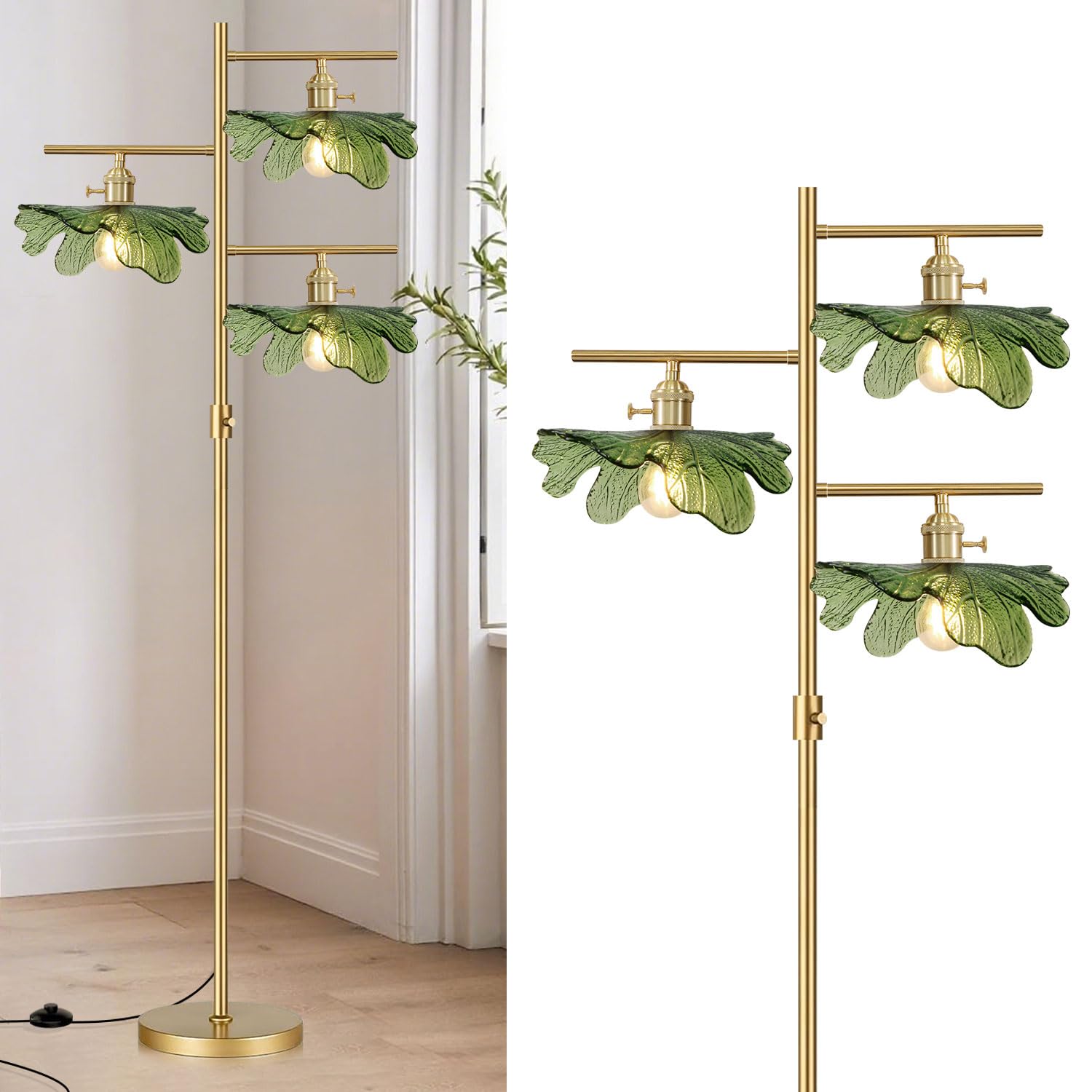 Auwieou Glass Dimmable Floor lamp 3 Light mid Century Modern Tall Floor lamp Standing Lamps Green Glass Floor Lamps 65 Vintage G