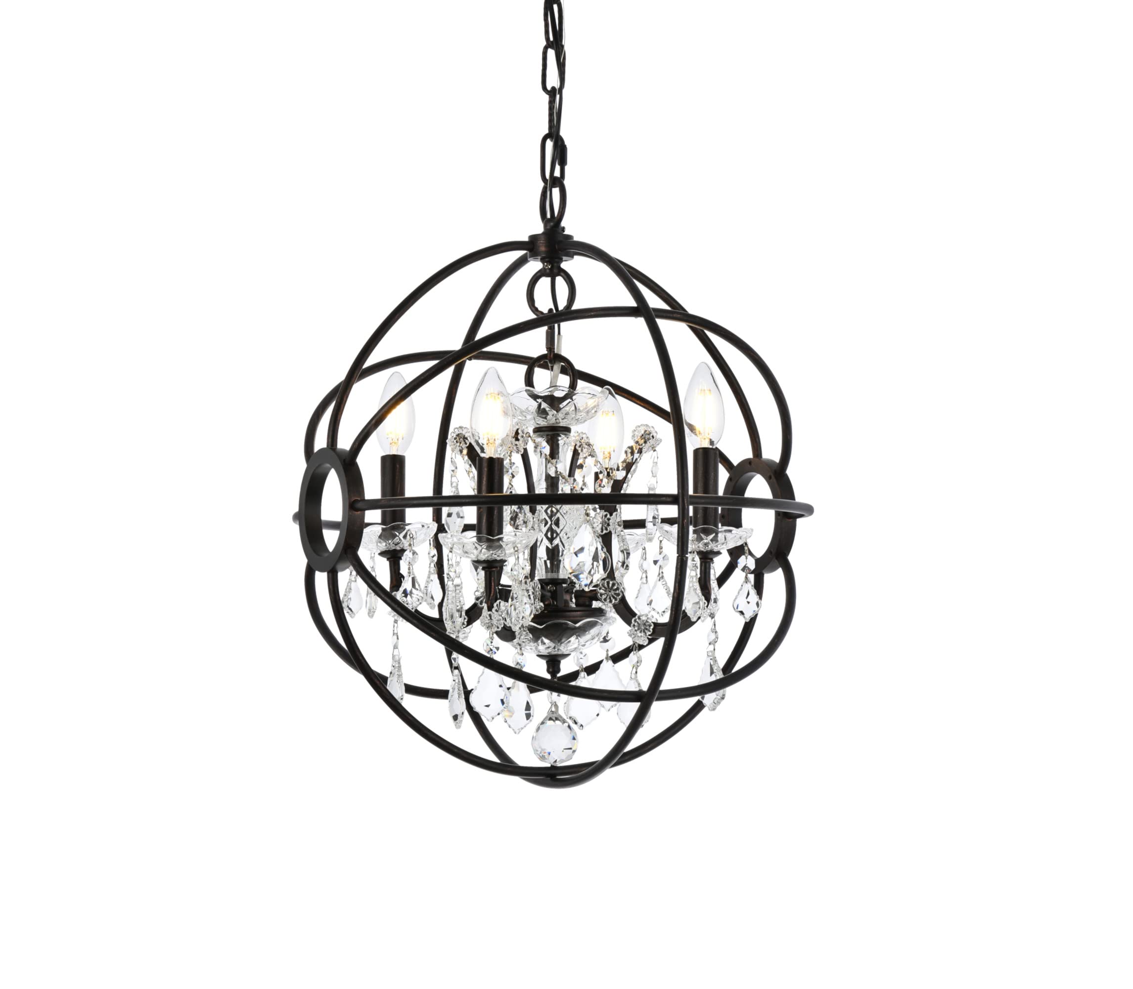 Elegant Lighting Geneva Collection 4-Light Pendant Lamp with Royal Cut Crystals, Dark Bronze Finish