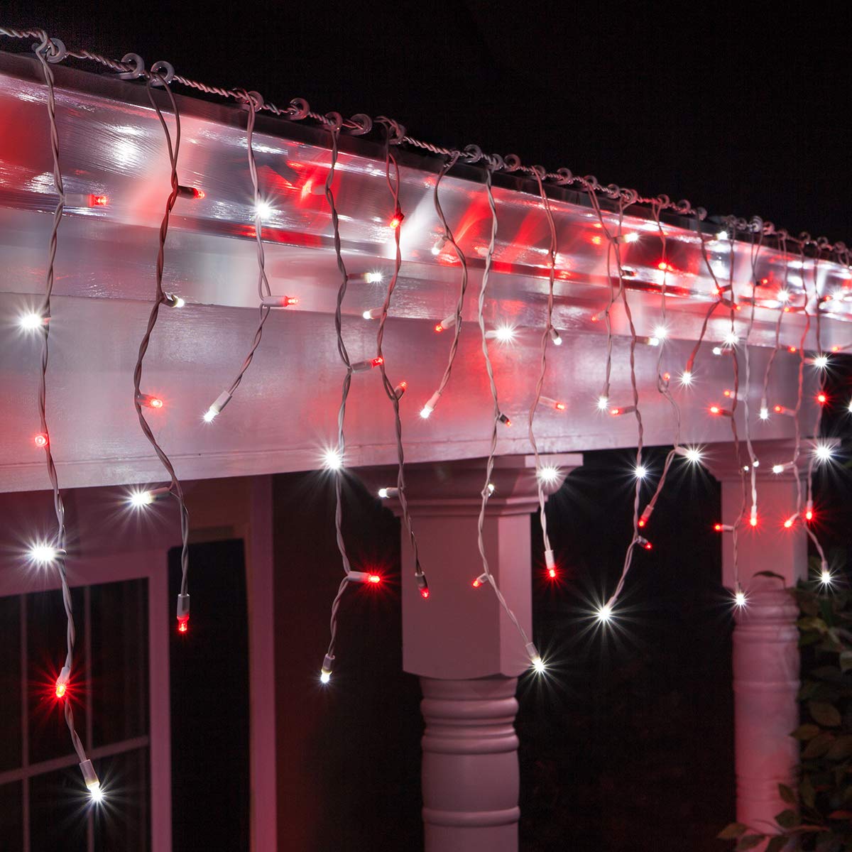 Wintergreen Lighting 70 5mm Red and Cool White LED Icicle Lights, 7 ft White Wire Indoor/Outdoor Commercial Grade Holiday Lighti