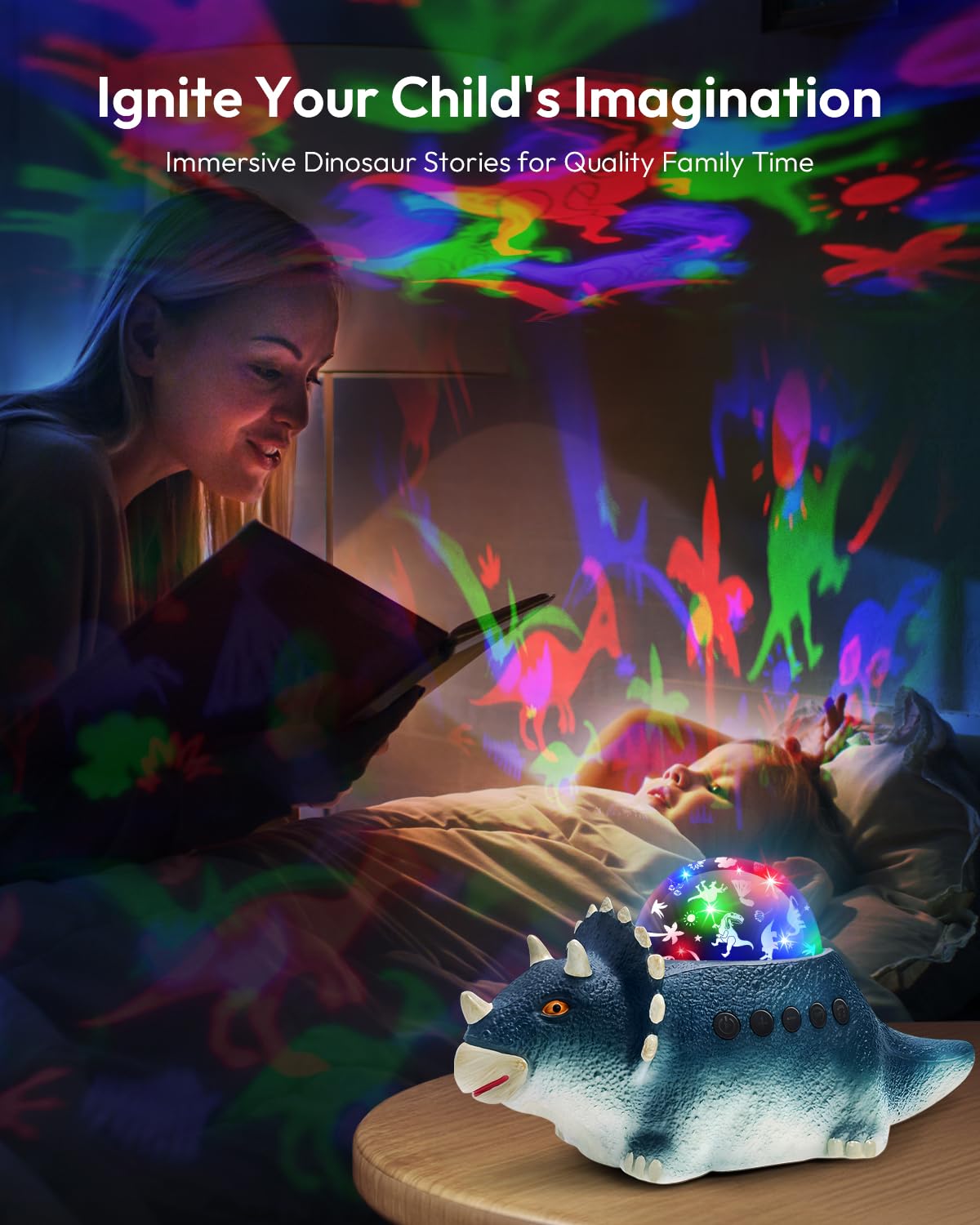 Beslike Dinosaur Night Light Projector for Kids, 360° Rotation, 14 Noises, Blue, ABS Plastic, Model B1, Perfect Gift for Ages 3-8