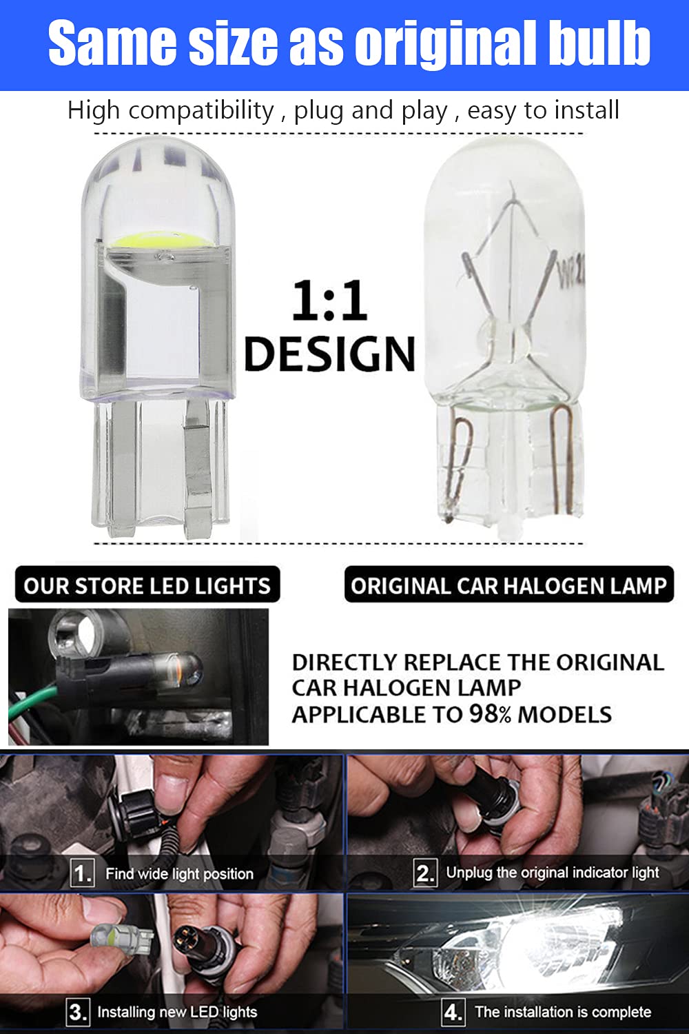 194 Led Bulb Green Pack Of 10, T10 Led Bulb, 168 2825 W5W T10 Wedge Cob Led Replacement Bulbs Error Free For Car Dome Map Door Courtesy License Plate Lights