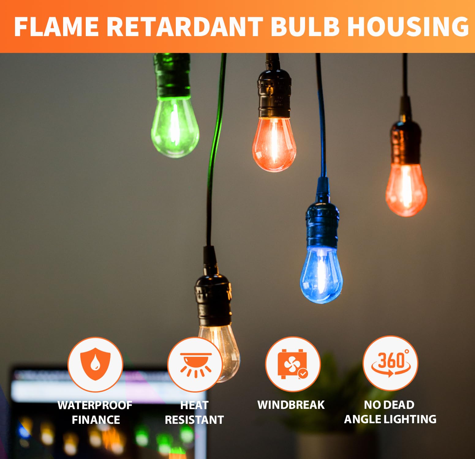 ALAMPEVER S14 48-Pack Shatterproof LED String Light Bulbs, Multi-Colored, Waterproof, Vintage Style, E26 Medium Base