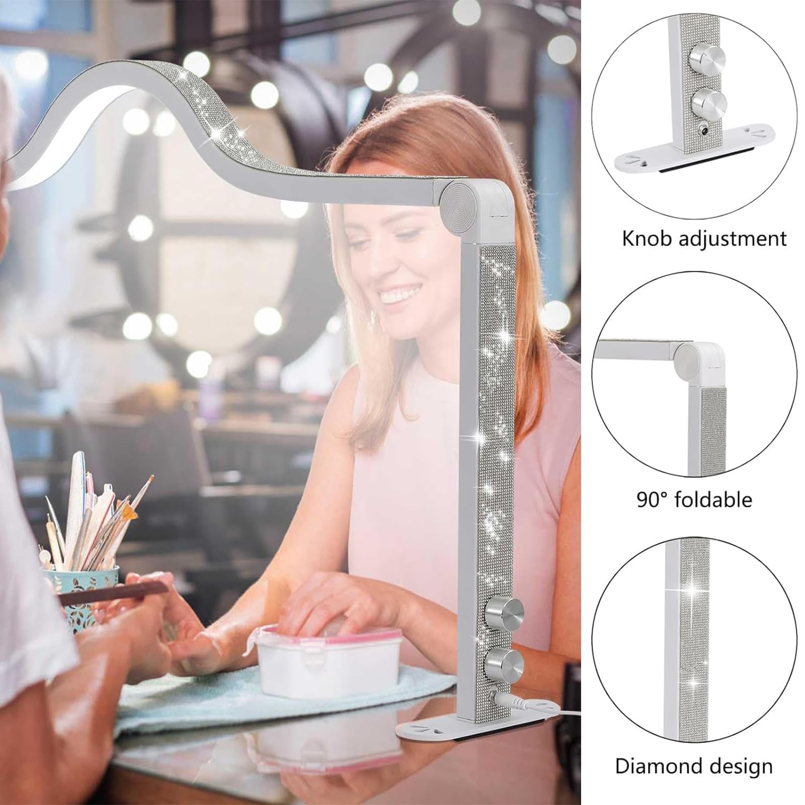 Afatnao Nail Tech Lamp - 34in Foldable Large LED Manicure Light, 3 Modes, Aluminum, Gold, Model TJL-HM