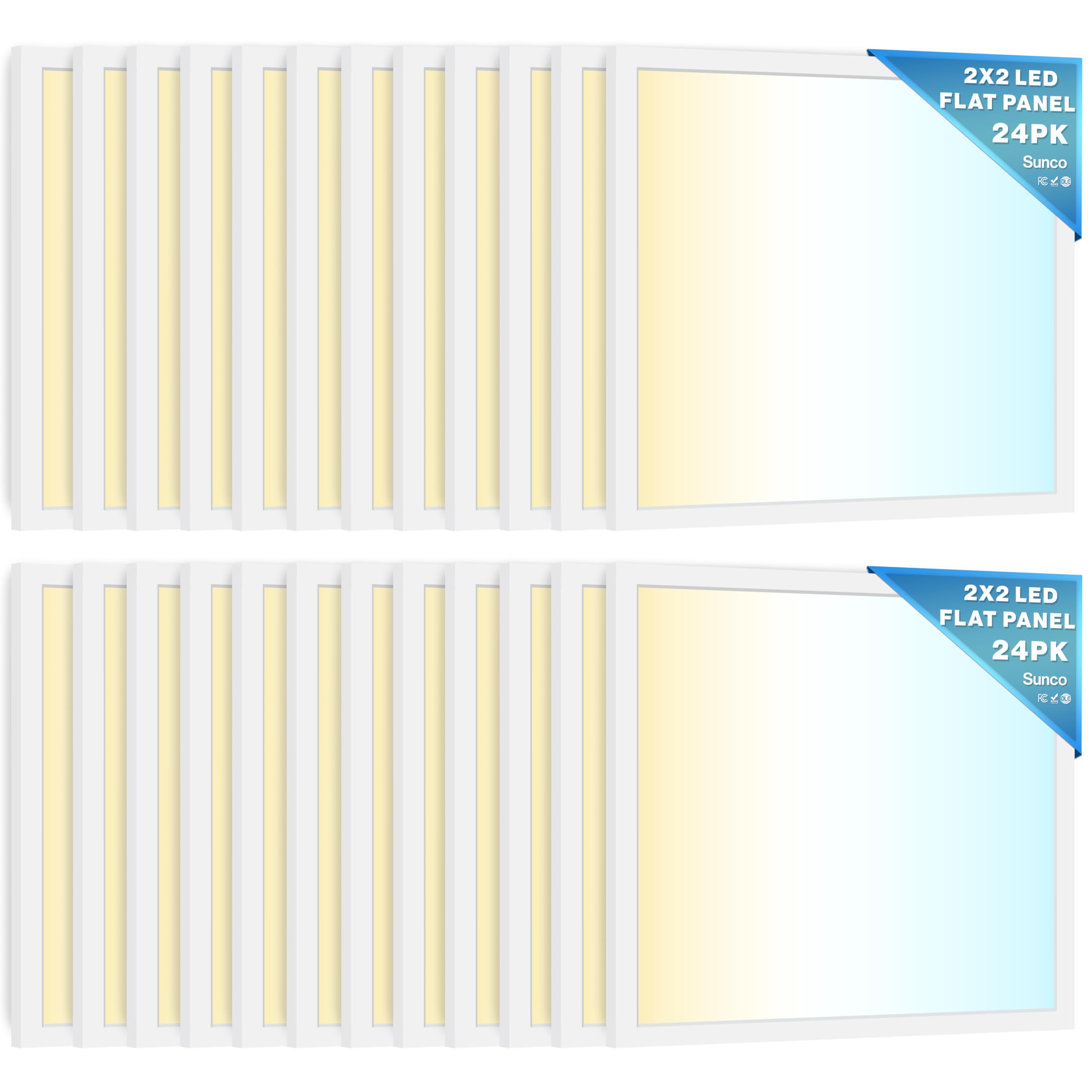 Sunco 24 Pack 2x2 LED Flat Panel Light for Drop Ceiling, Commercial Troffer Replacement Lighting Fixture, 4400 LM, 40W, Selectab