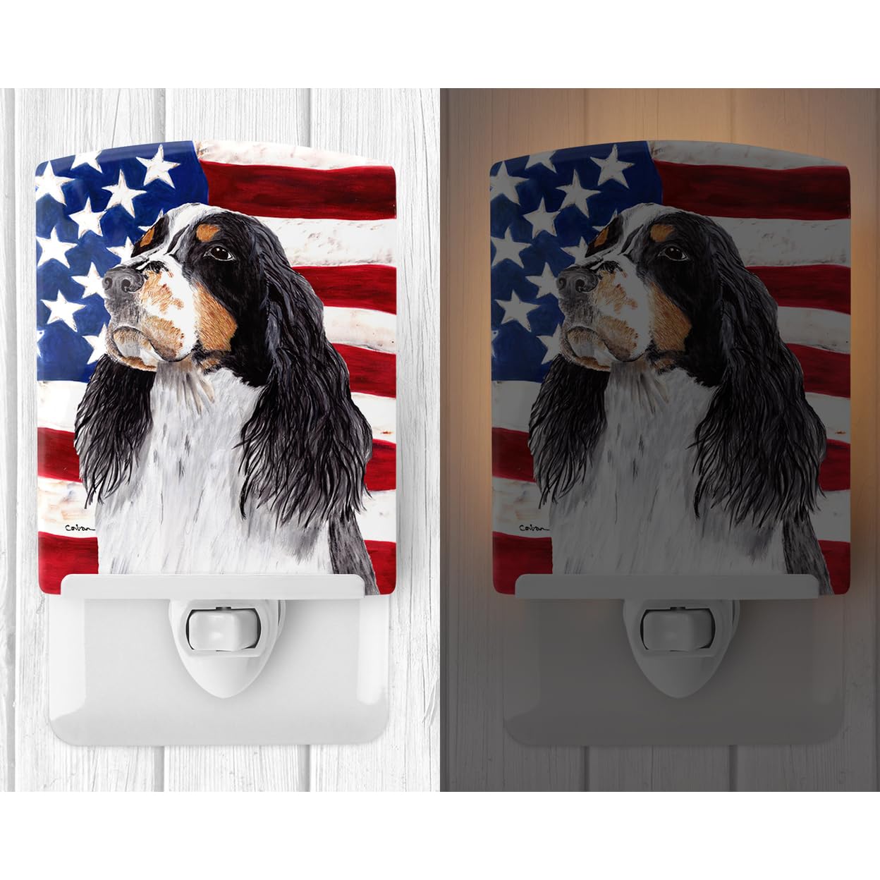 Carolines Treasures Ceramic Night Light, Springer Spaniel, 6x4x3 inches, UL-Certified, Ideal for Bedroom, Bathroom, Nursery, Multicolor