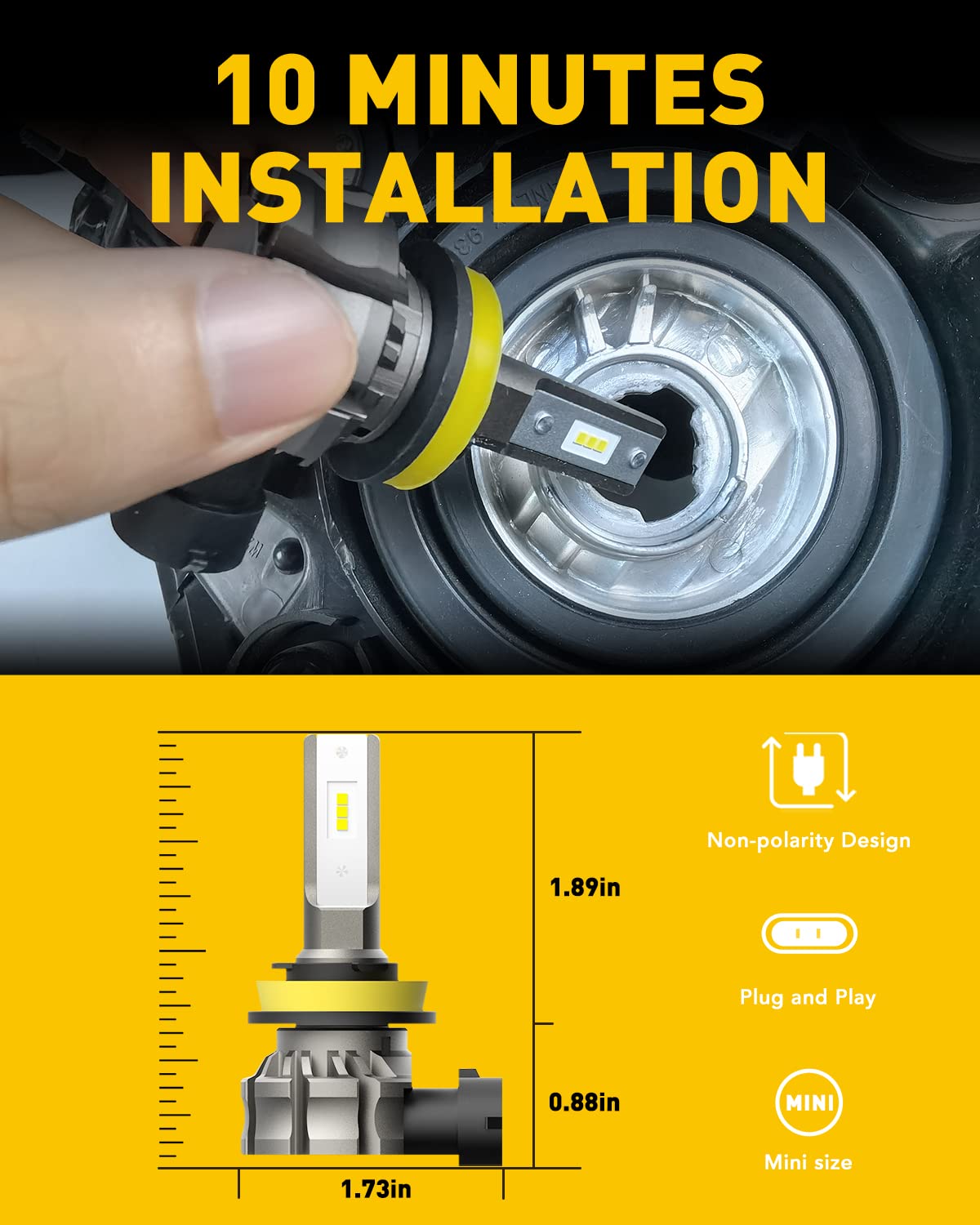 AUXITO H11/H8/H16 LED Fog Light Bulbs, 6000 Lumens, Cool White, Aluminum, Pack of 2