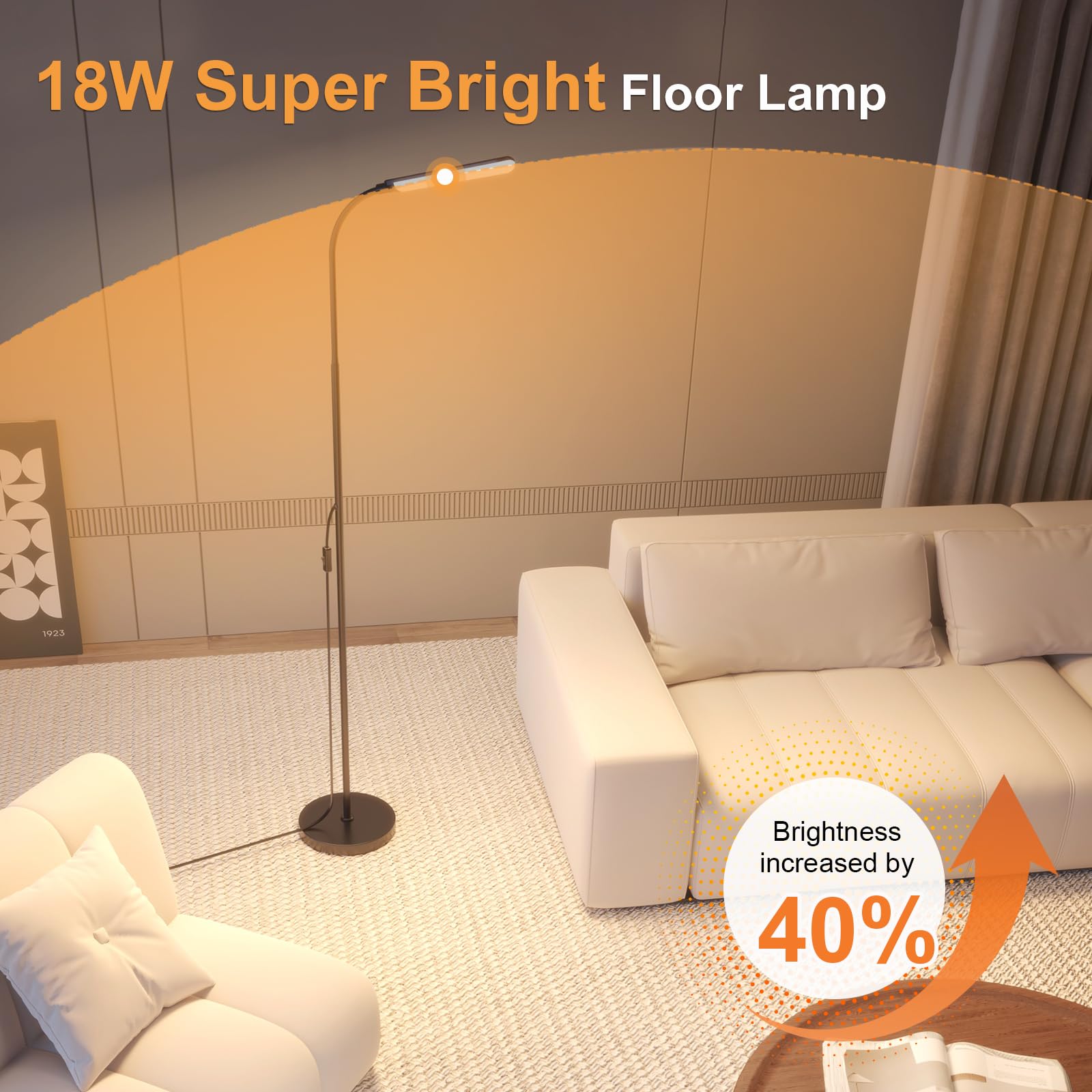 Xinp Floor Lamp, Bright 18W Led Standing Lamps For Living Room, Remote Stepless Adjustable Color And Brightness Dimmable With On