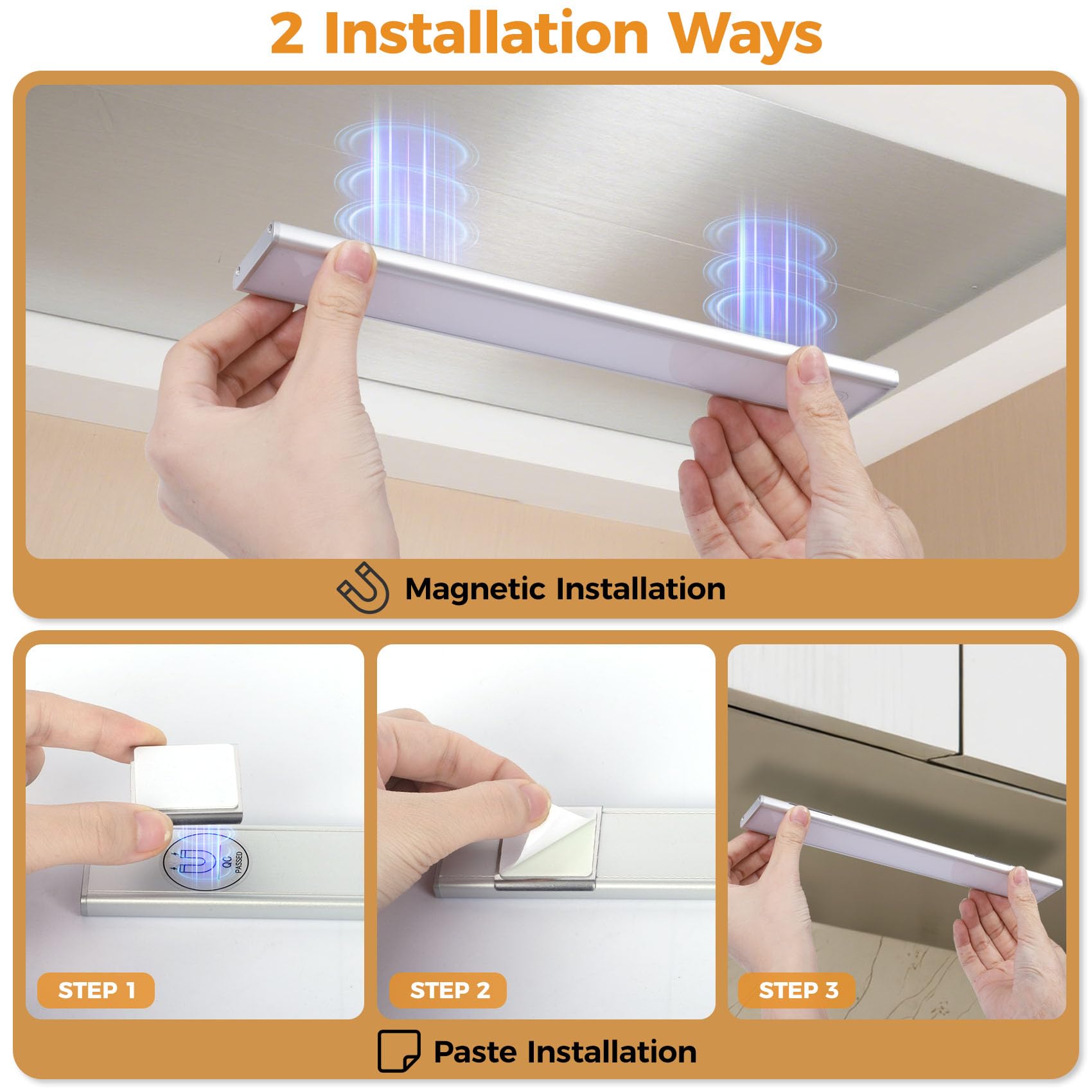 Yacoto Under Cabinet Lighting  5 Pack 54 Led Motion Sensor Light Indoor 3 Color Dimmable Rechargeable Battery Operated Motion Activated Under Counter Lights For Kitchen Closet Stairs Home