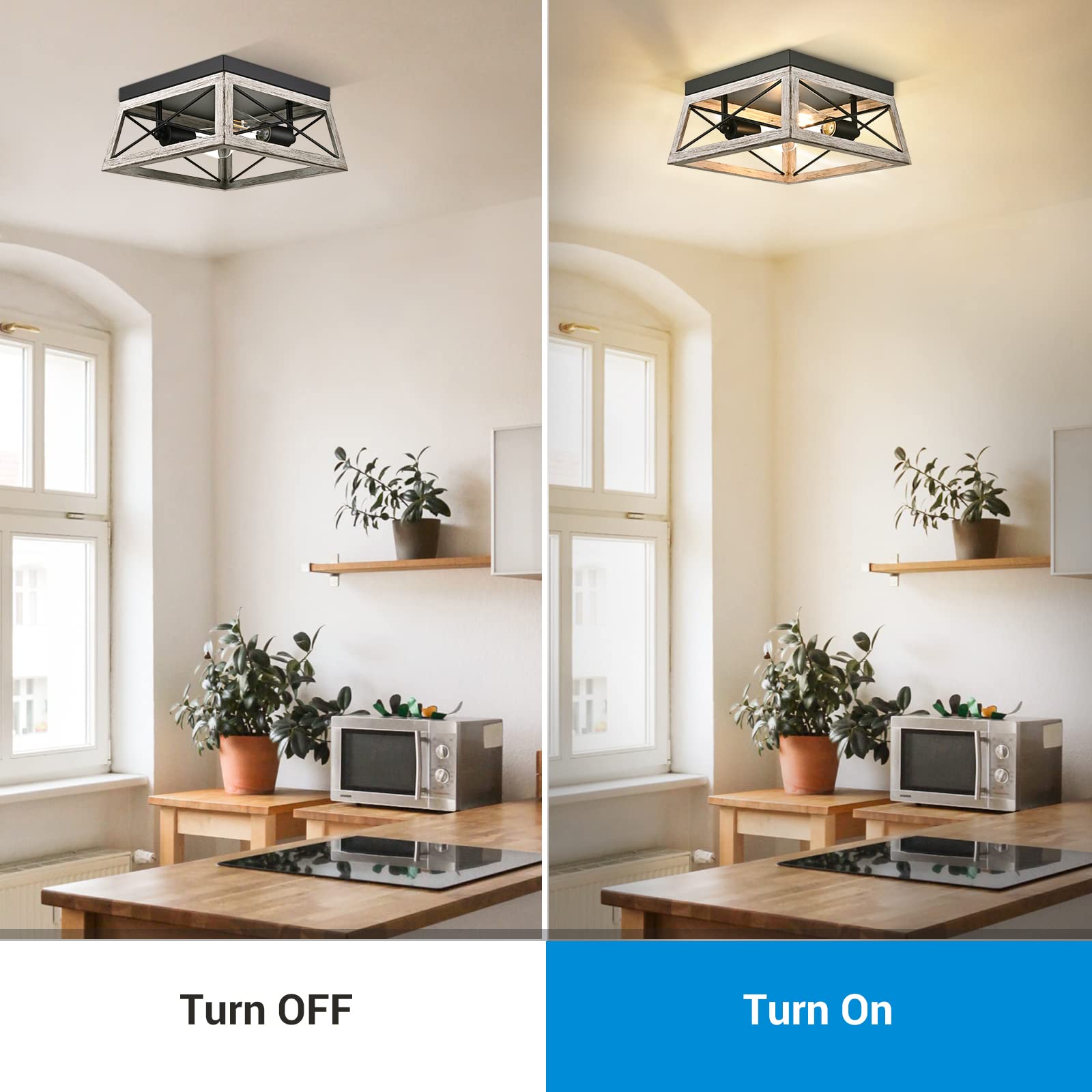 DEWENWILS Farmhouse Flush Mount Ceiling Light, Metal, 2-Lights, Light Gray, Model HFCL02C