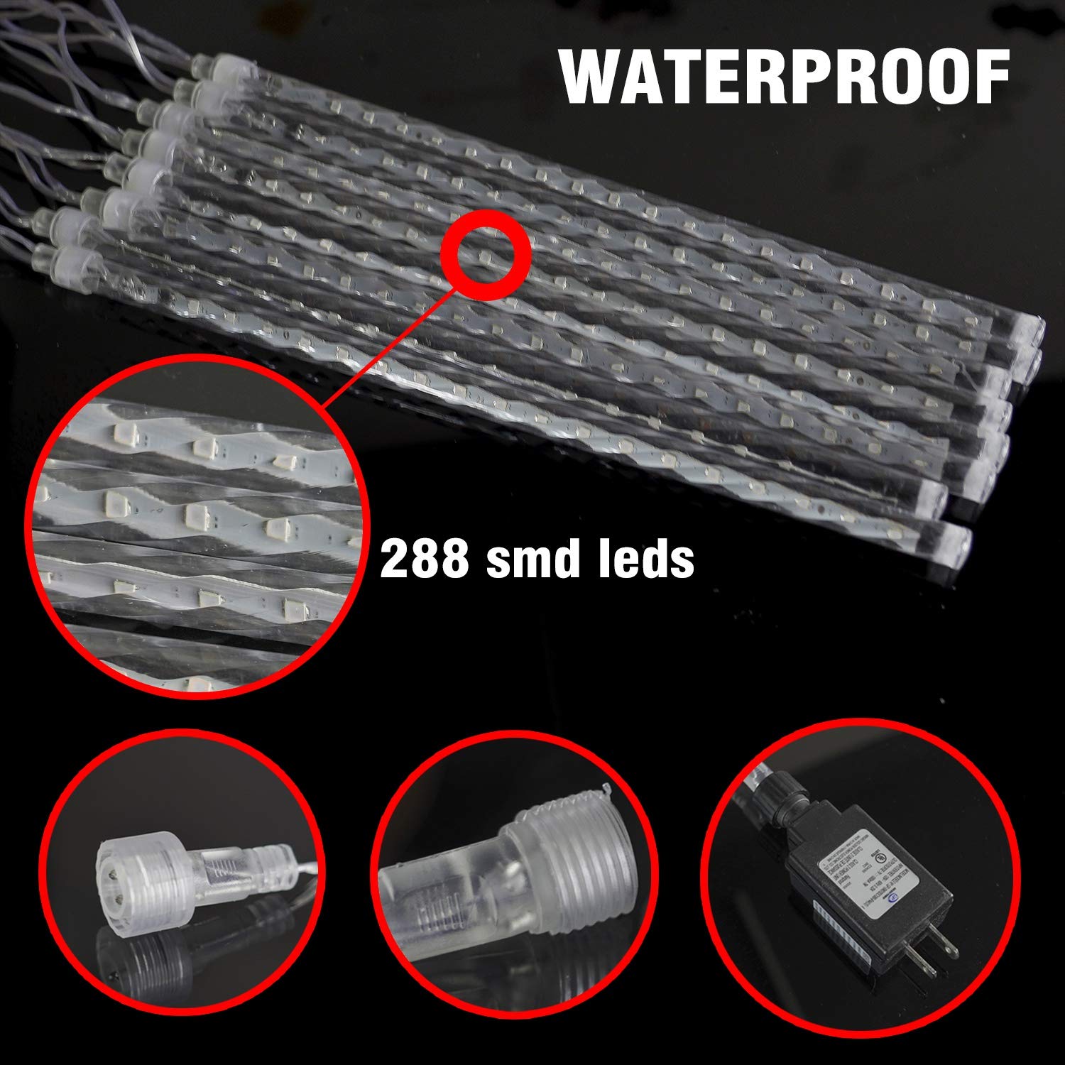FUNPENY Meteor Shower Rain Lights, 288 LED Warm White Icicle Lights, 30cm, Outdoor Holiday Decoration