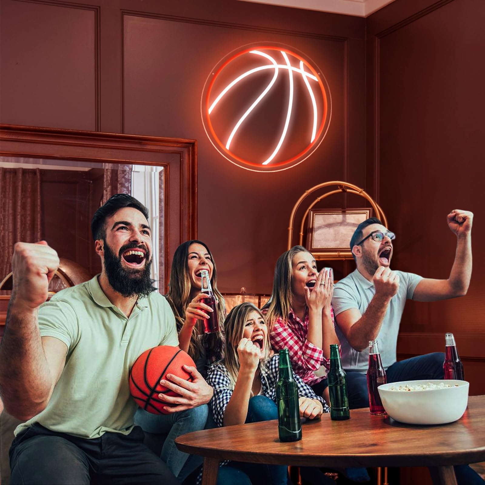 KENFARI Basketball Neon Sign LED Light, 12.6inx12.6in, Dimmable USB Wall Decor, Orange & White Silicone