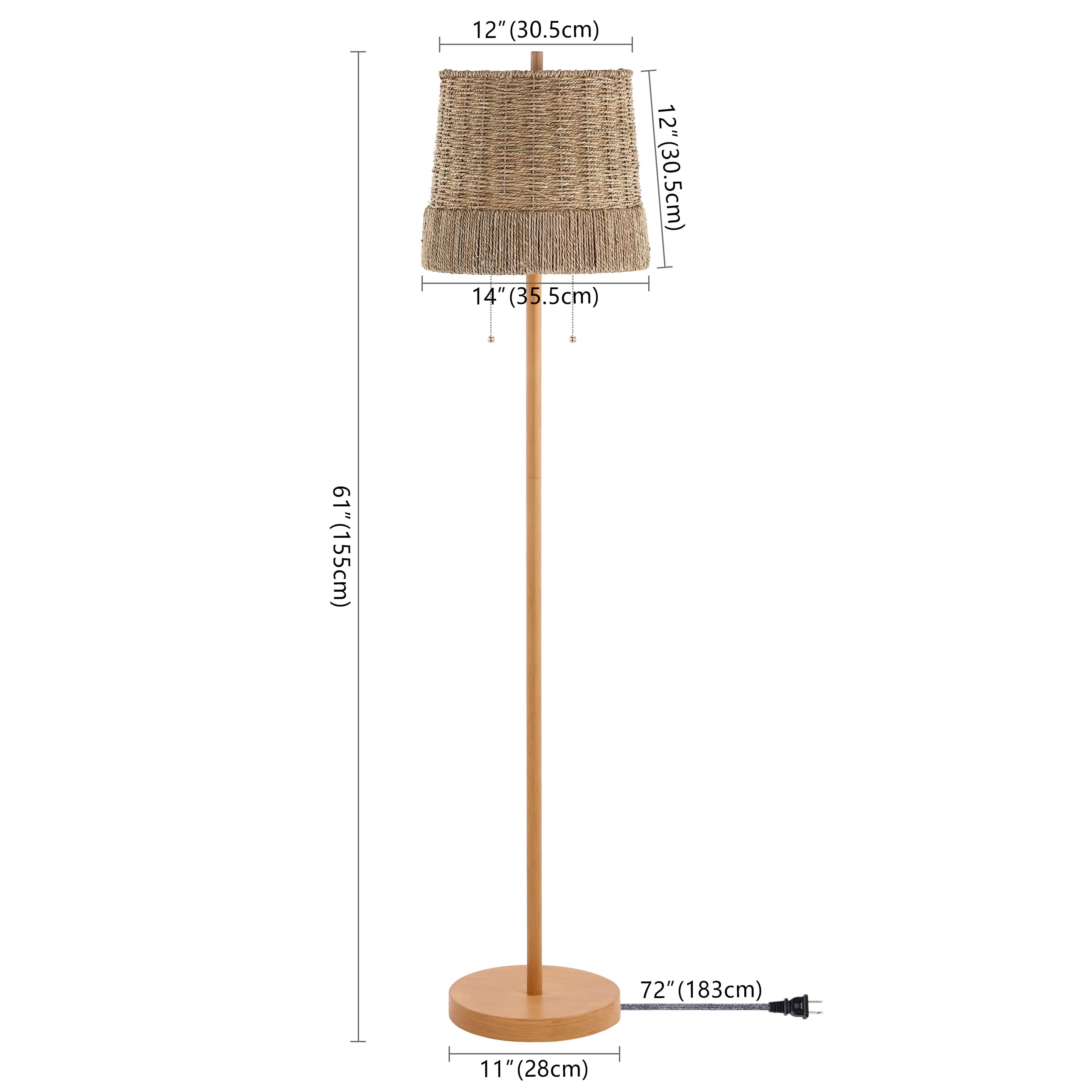 Jonathan Y Jyl3091A Ocata 61'' 2-Light Coastal Bohemian Iron/Rattan Led Floor Lamp With Pull-Chain Farmhouse, Rustic Standing Re