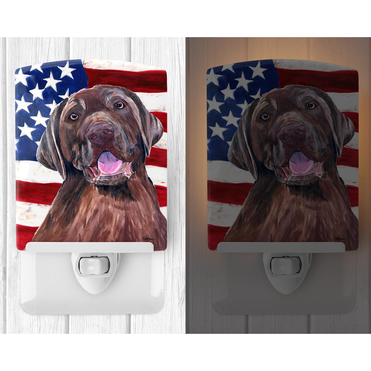 Carolines Treasures Ceramic Night Light, American Flag with Labrador, UL-Certified, 6x4x3 inches, Multicolor, Model SC9029CNL