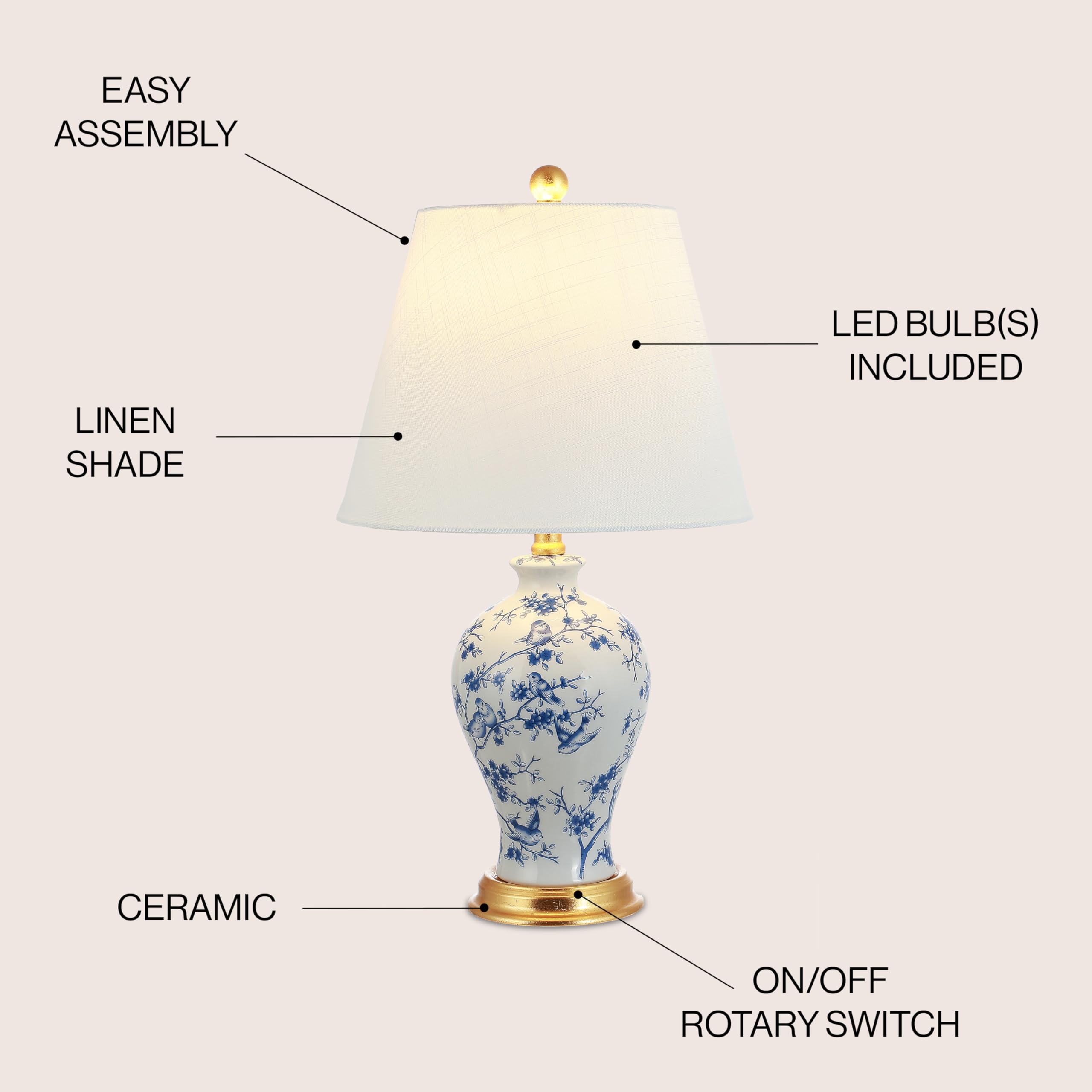Jonathan Y Jyl3009B Grace 24'' Floral Classic Led Table Lamp Cottage Traditional Bedside Desk Nightstand Lamp For Bedroom Living