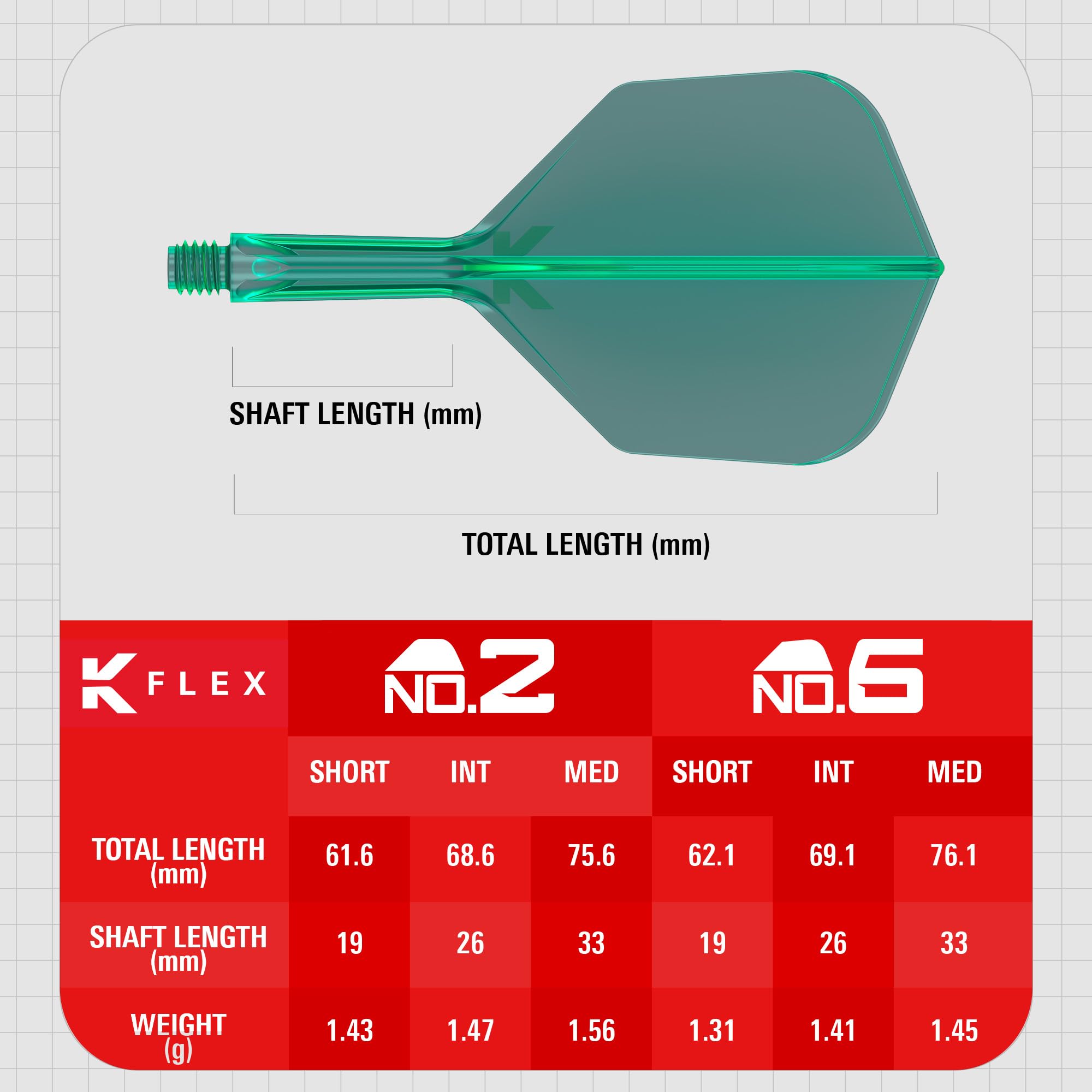 Target Darts K Flex Dart Flights & Shafts, Intermediate 26mm, Green, Model taf1415, Pack of 3