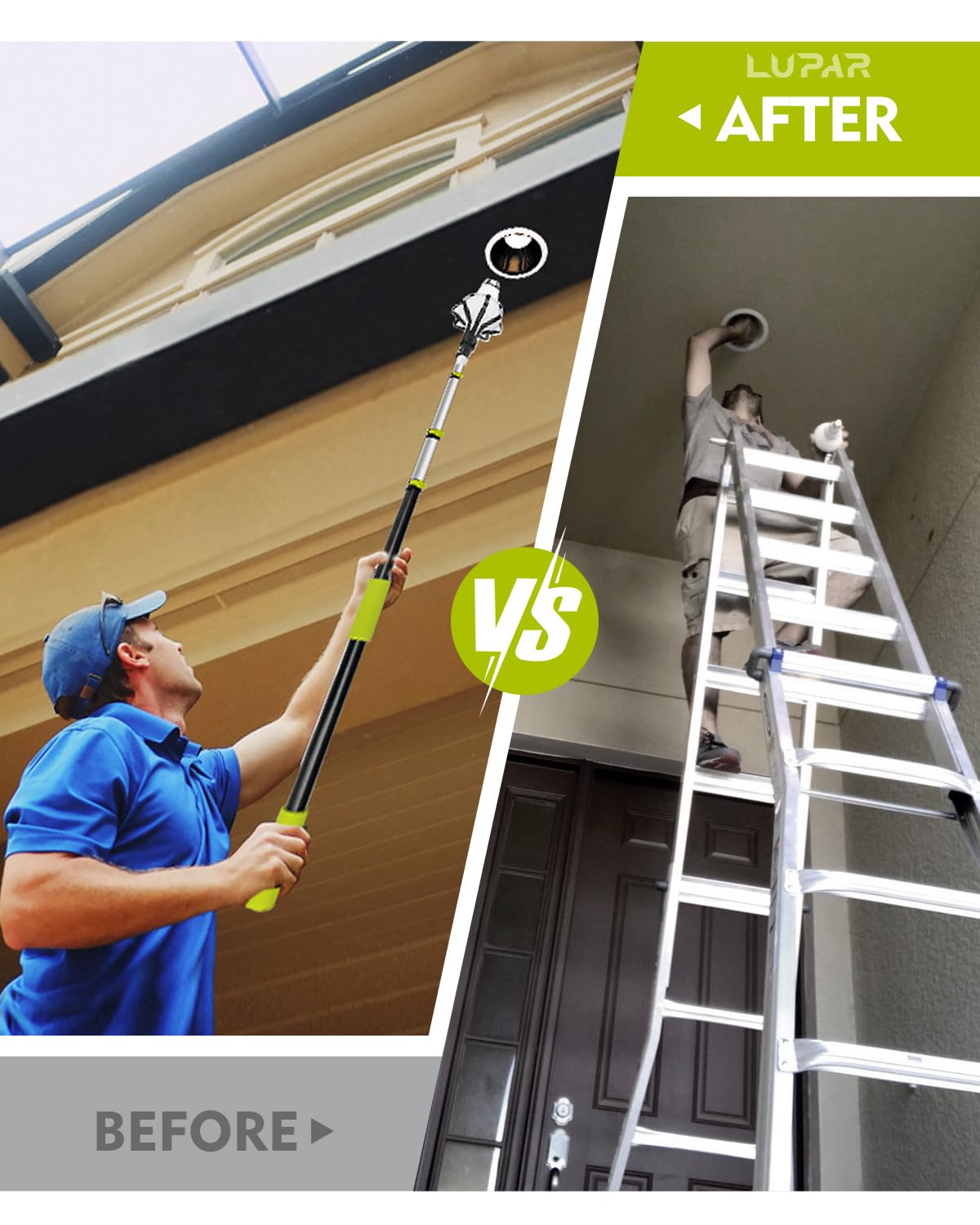 Lupar Telescoping Light Bulb Changer Pole Kit, 3 FT to 12 FT, Includes 2 Baskets & Suction Cup for High Ceilings and Recessed Lights