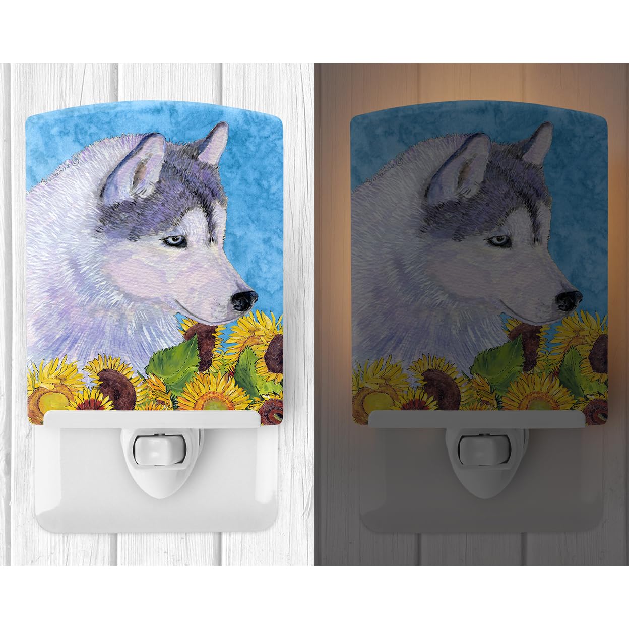 Caroline'S Treasures Ss4233Cnl Siberian Husky In Summer Flowers Ceramic Night Light Compact, Ul-Certified, Ideal For Bedroom, Bathroom, Nursery, Hallway, Kitchen, 6X4X3, Multicolor