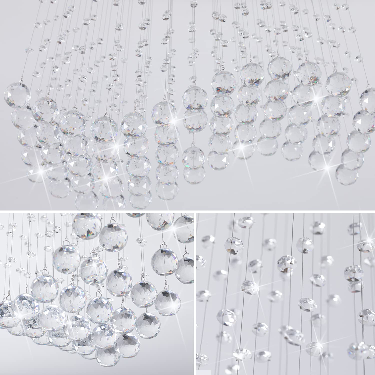 CRYSTOP Modern Wave Chandelier - Rectangular Crystal Raindrop Flush Mount Pendant Light Fixture - 23.6" x 9.8" x 27.6", Silver