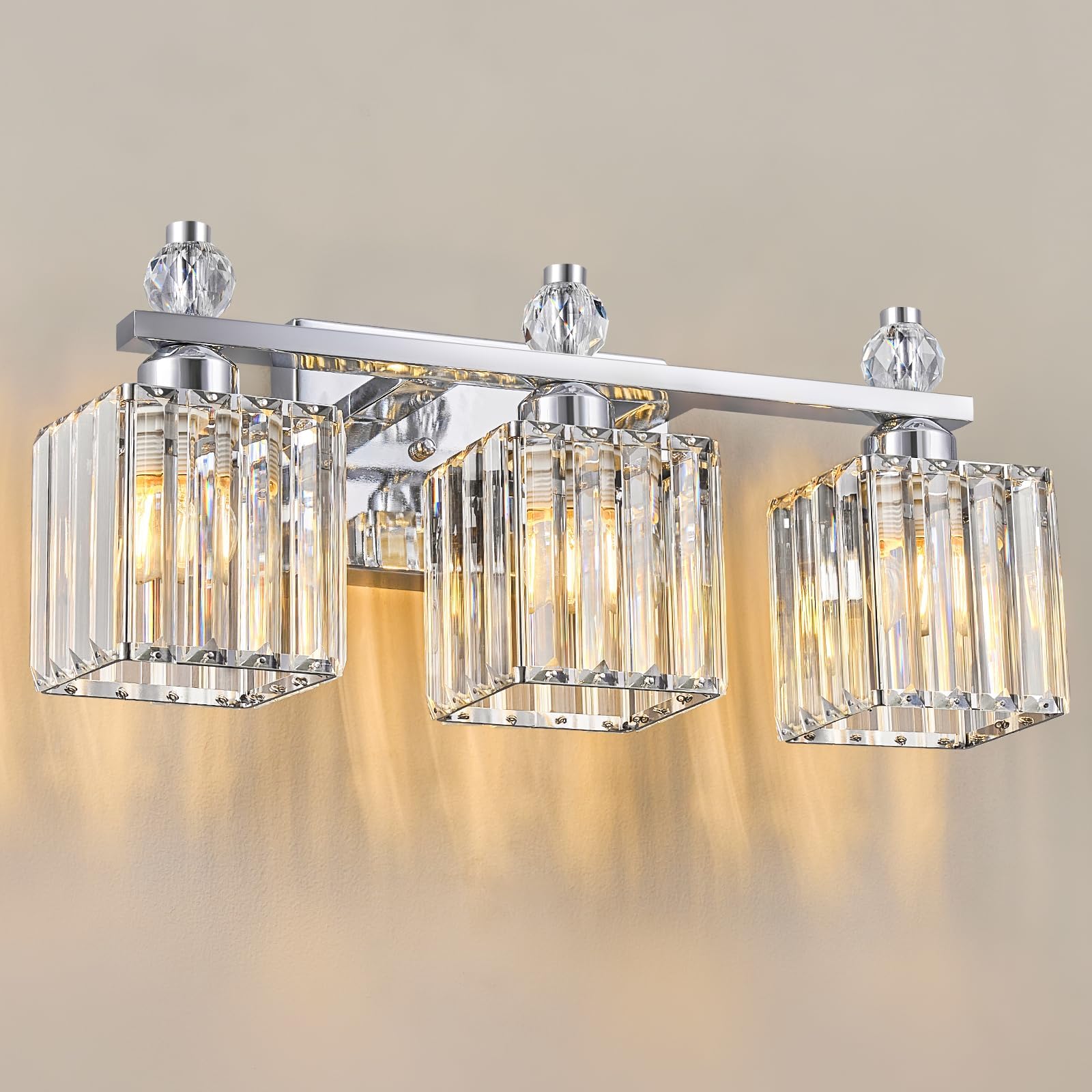 FDPBY Bathroom Vanity Lights 3-Light Chrome Crystal Fixtures Model 290