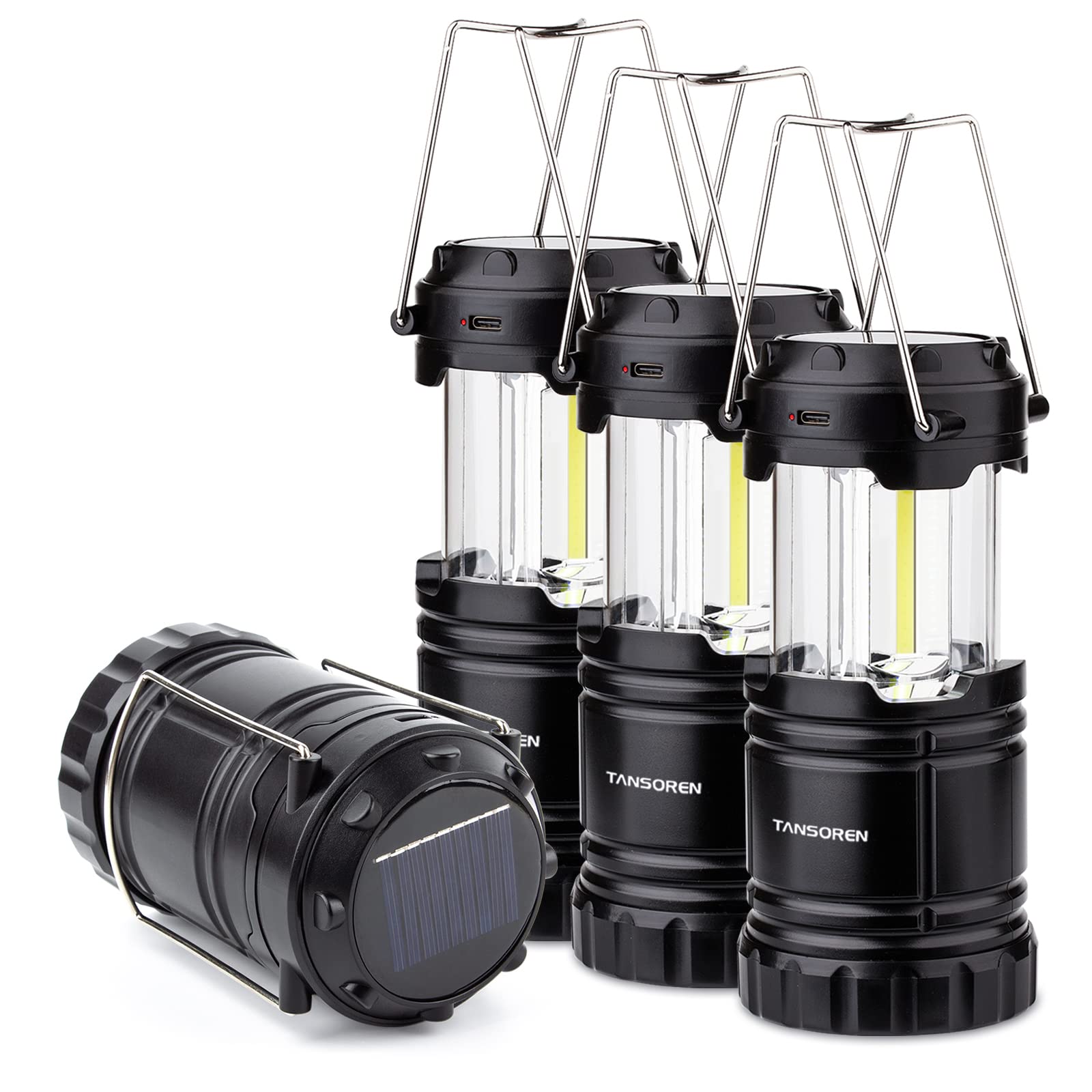 4 Pack Solar Lantern Camping Essentials Lights  LED USB Rechargeable Flashlight for Power Outages  Battery Powered Magnetic Base Operated Lamp for Emergency  Survival Gear and Supplies for Hurricane