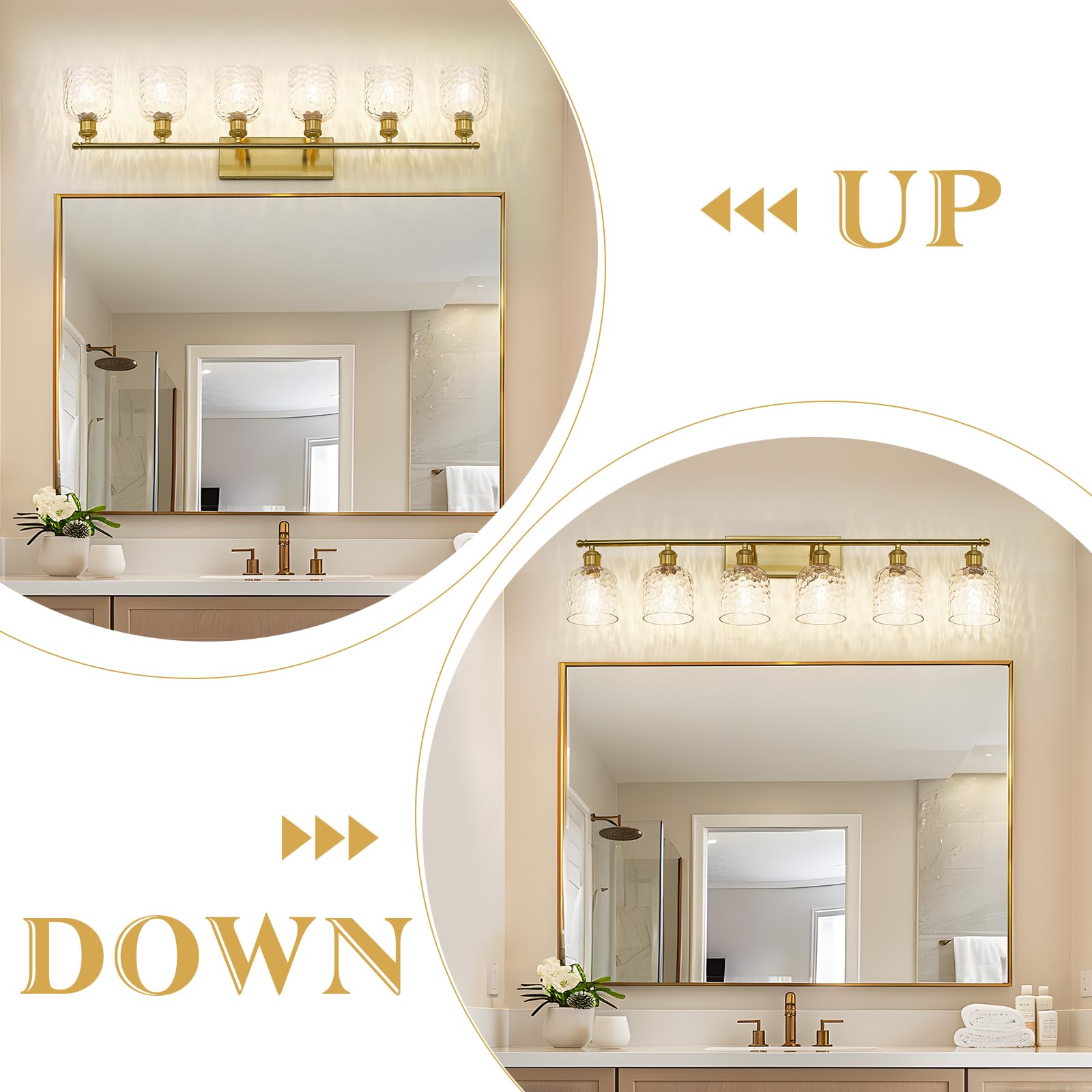 Zeyu 42.2'' Modern Bathroom Gold Light Fixture, 6 Light Bathroom Lighting Fixtures Over Mirror Bedroom, Brushed Gold Finish With