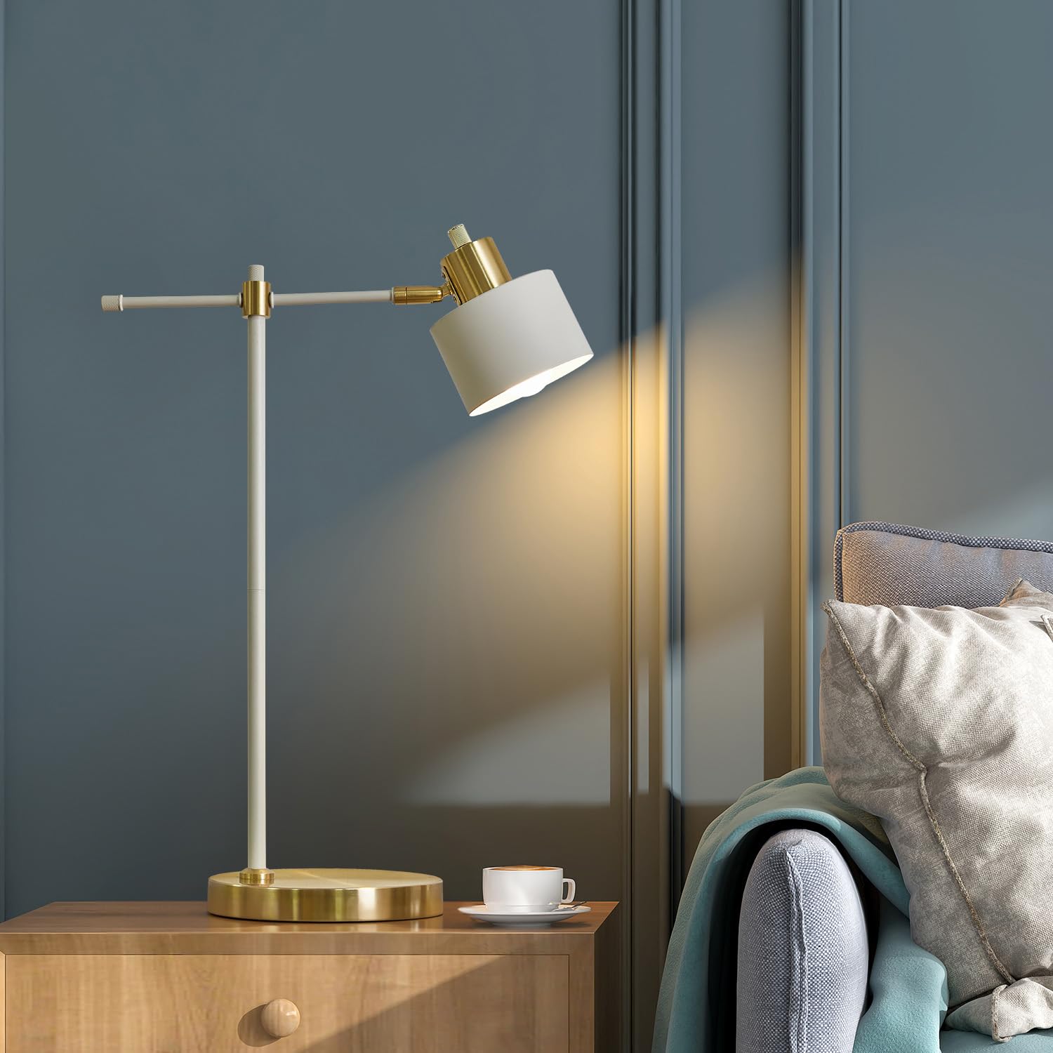 OYEARS Modern Industrial Desk Lamp - LED Metal Table Lamp for Office, Bedroom, Living Room - 22.2" - Gold & Matte Black - Bulb Included