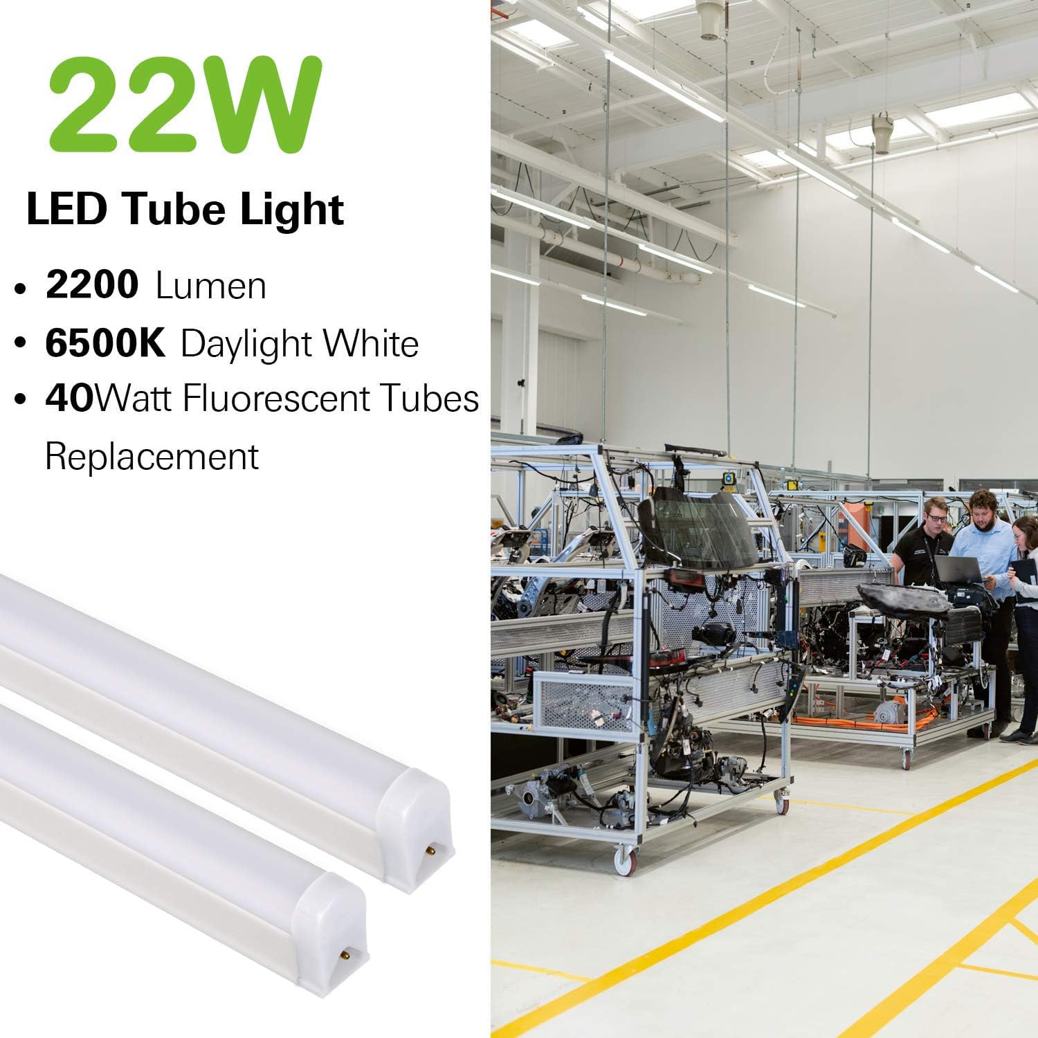 Hykolity 10 Pack Led Shop Light 4Ft, T5 Integrated Single Fixture, 22W, 2200Lm, 6500K Super Bright White, Linkable Shop Light, U