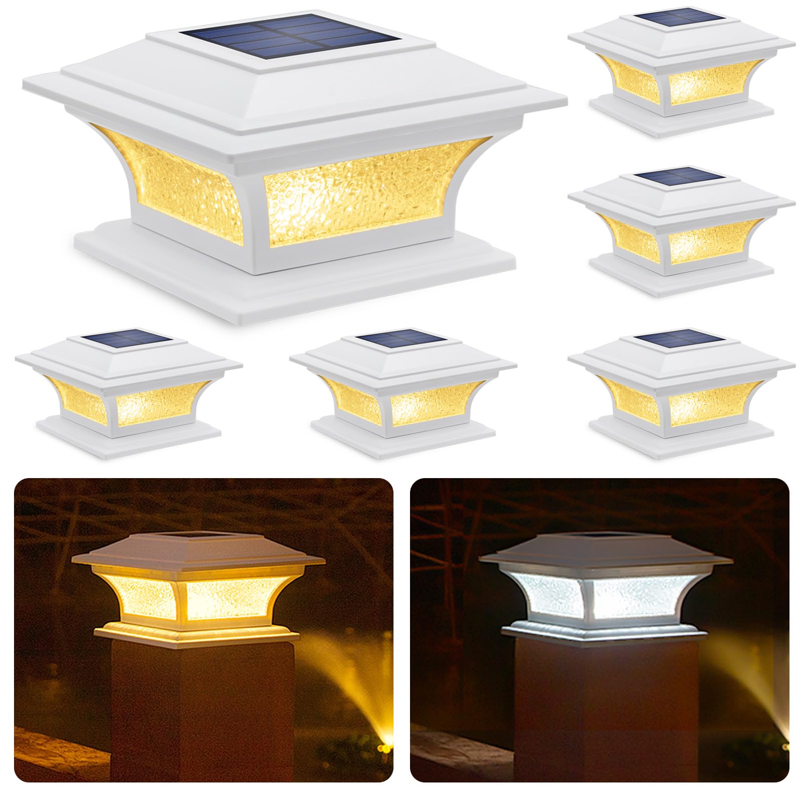 SIEDiNLAR Solar Post Cap Lights Outdoor Glass LED Fence Deck Light 2 Modes for 4x4 5x5 6x6 Vinyl Wooden Posts Patio Garden Decor