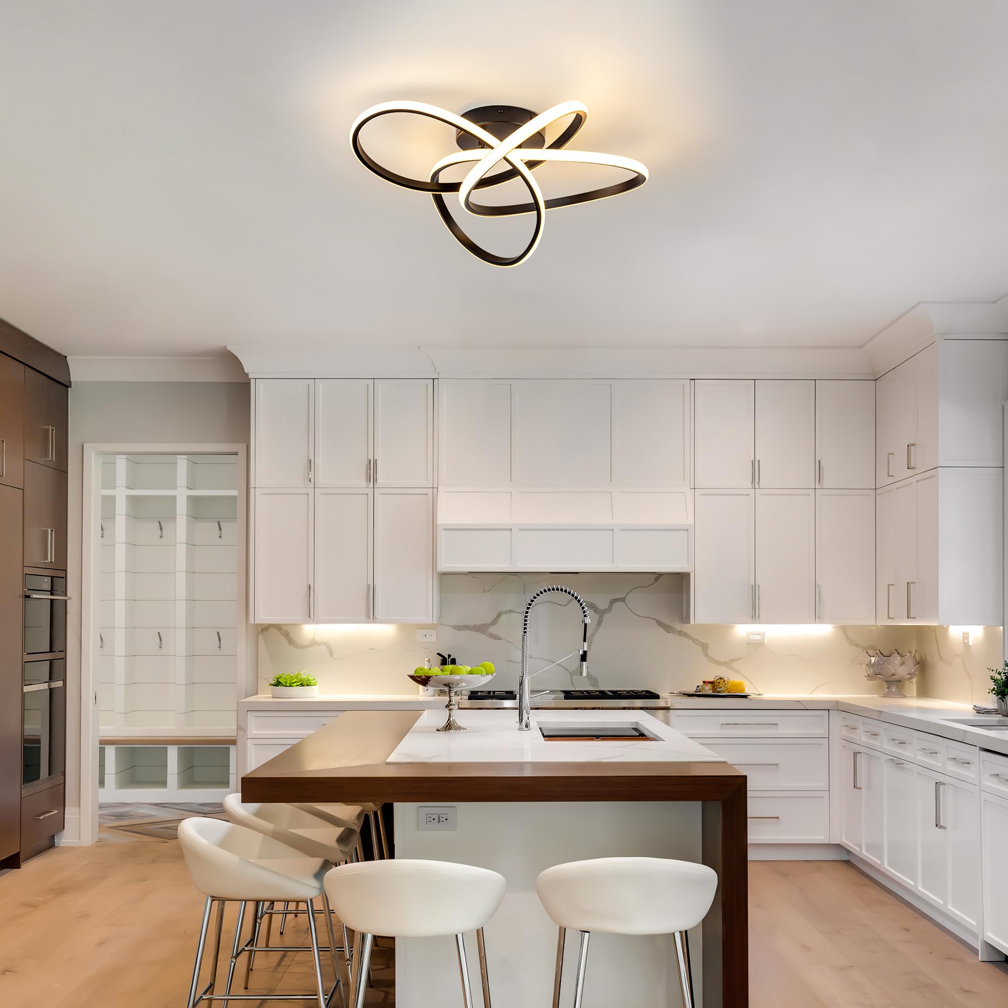 TIAZFCA Modern LED Chandelier, 50W LED Ceiling Light with Remote Control, 3000-6000K Color Temperature Changing, Balck Chandelie