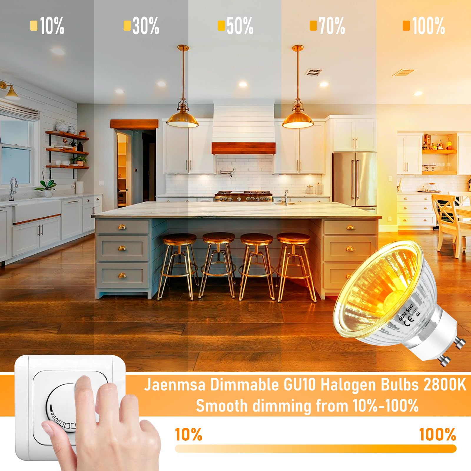 Jaenmsa 50W Gu10 Halogen Bulbs For Candle Warmer Lamp, 6Pcs Mr16 Gu10+C 120V 50W Halogen Light Bulbs 2 Pin Warm White 2800K, Dim