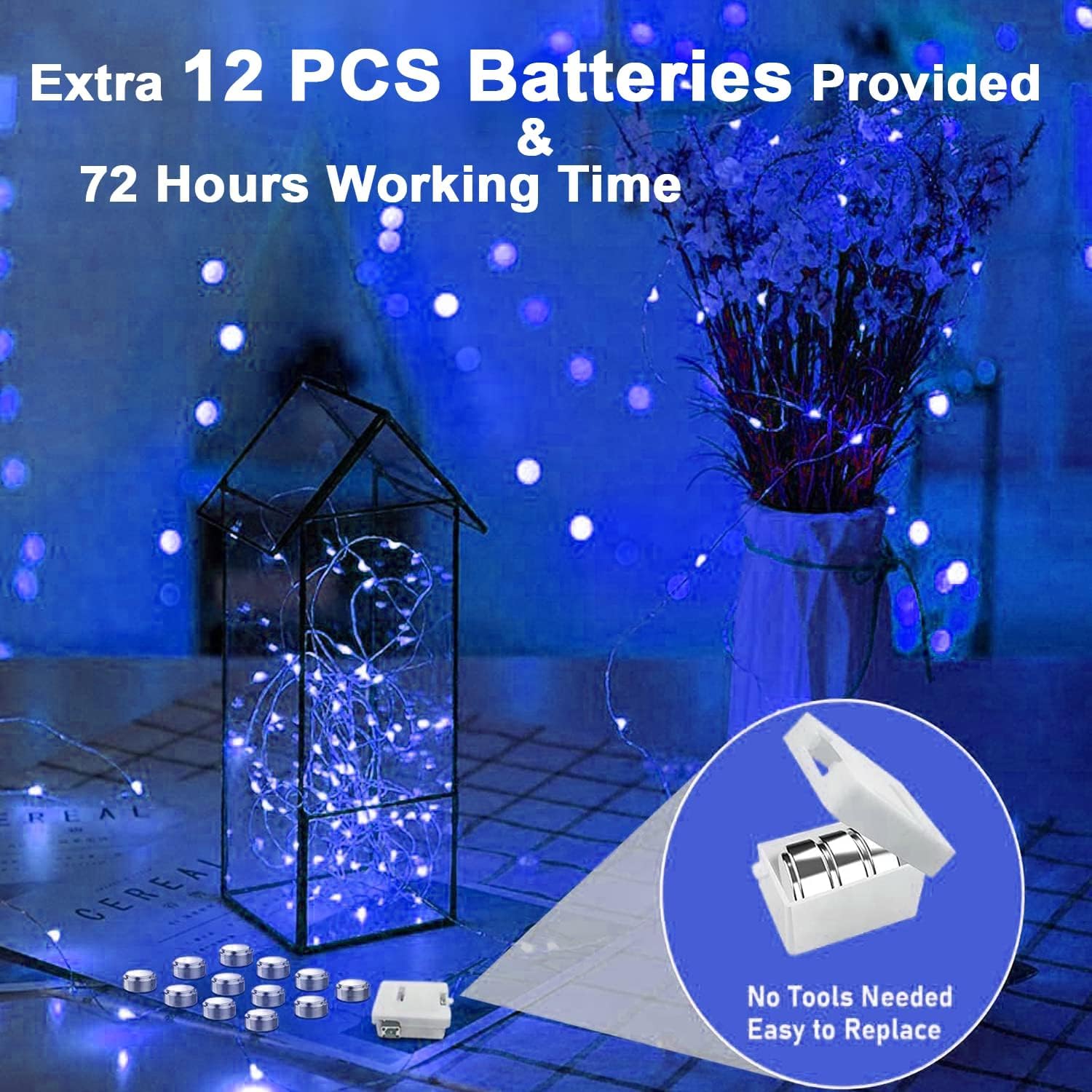36 Pack Fairy Lights Battery Operated, 3 Speed Modes, Extra 40 Batteries For Replacement, 7Ft 20 Led Mini String Lights, Waterproof Copper Wire, Twinkle Firefly Lights For Christmas Decorations,Blue
