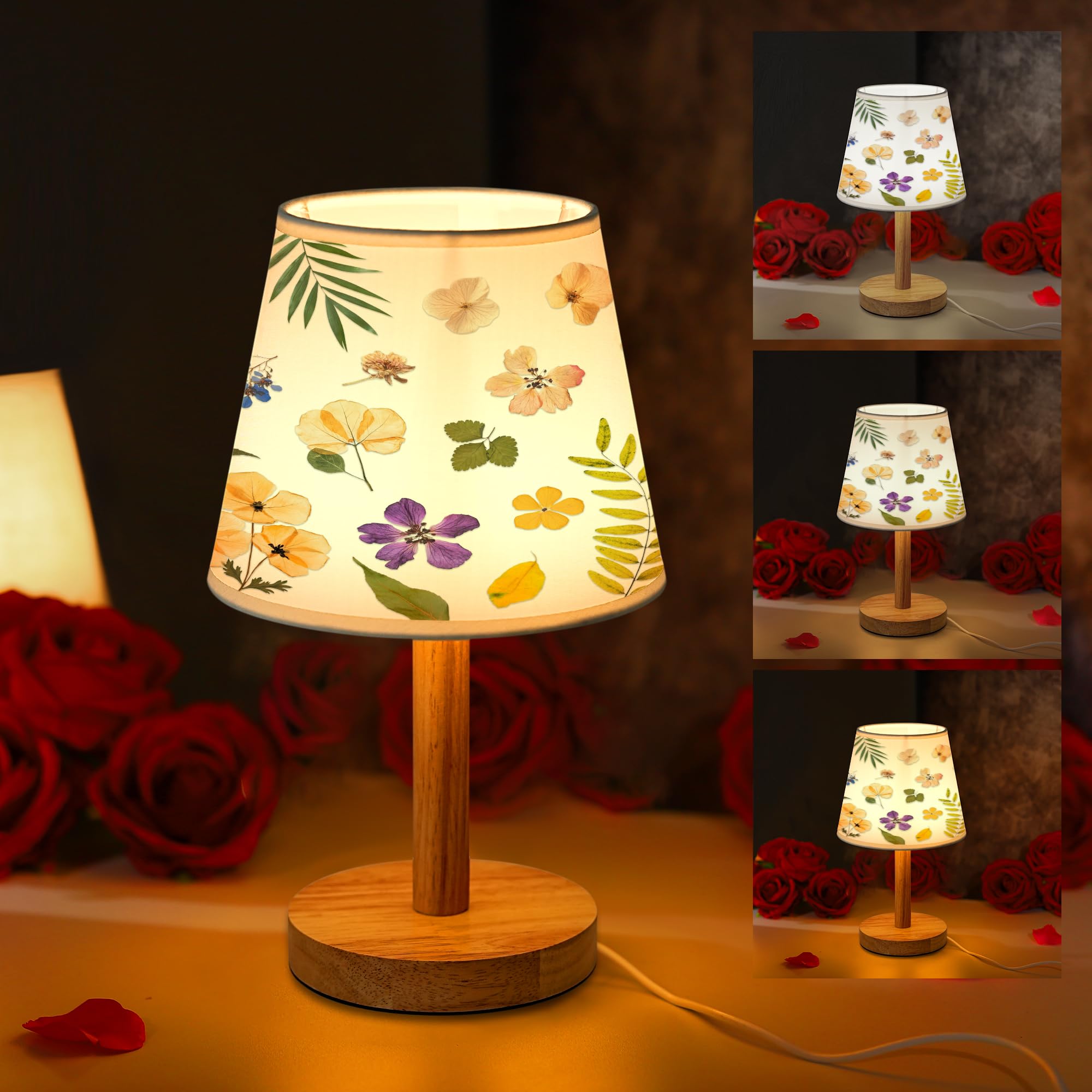 hibeauti Floral Print USB Table Lamp, Flower Desk Lamp Gifts for Women Mom Granddaughter Girlfriend Friend Wife Anniversary Birt
