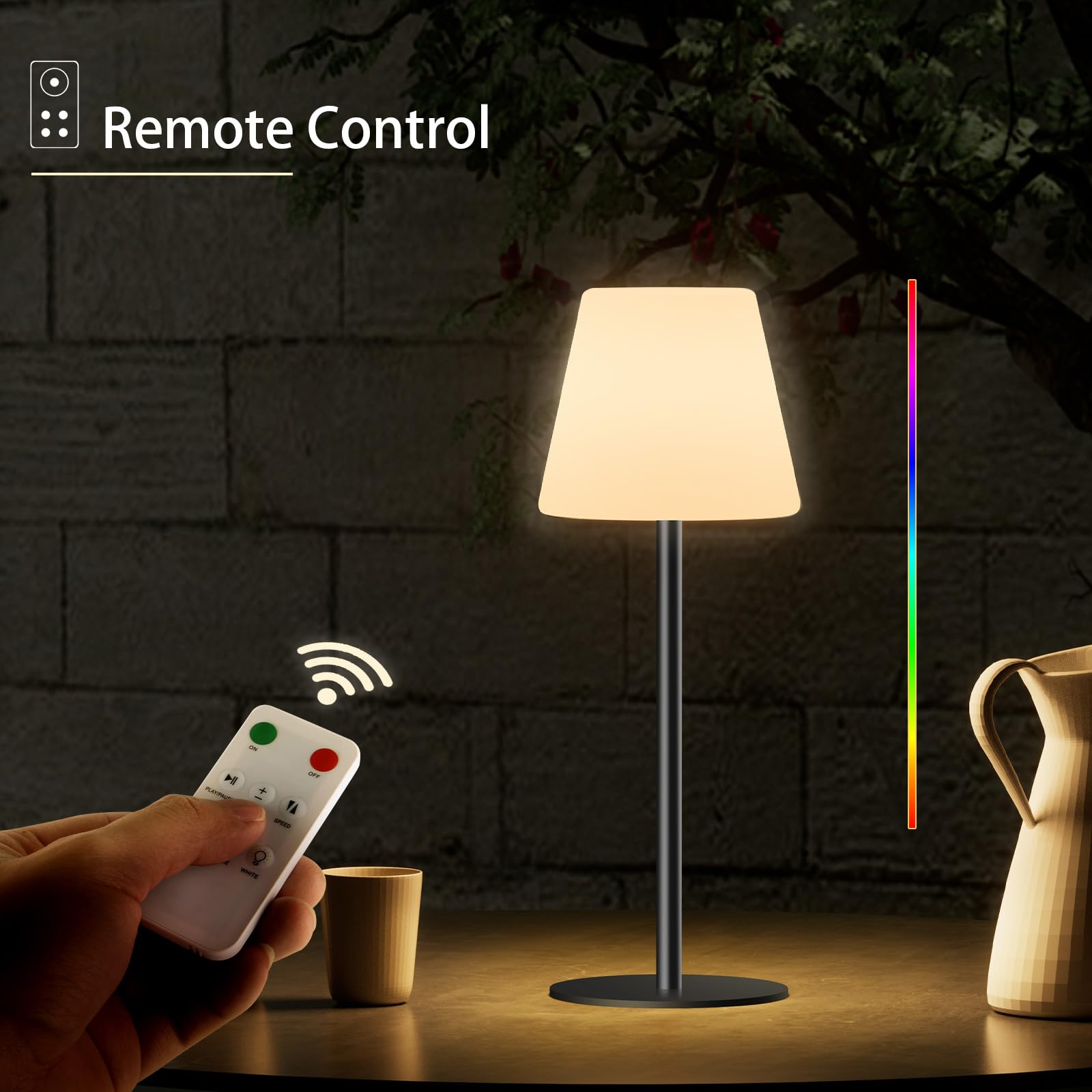 Dansny Outdoor Battery Operated Table Lamp Rechargeable Shower Lamp Waterproof Cordless Table Lamps Rgb And 3000K Dimmable Table