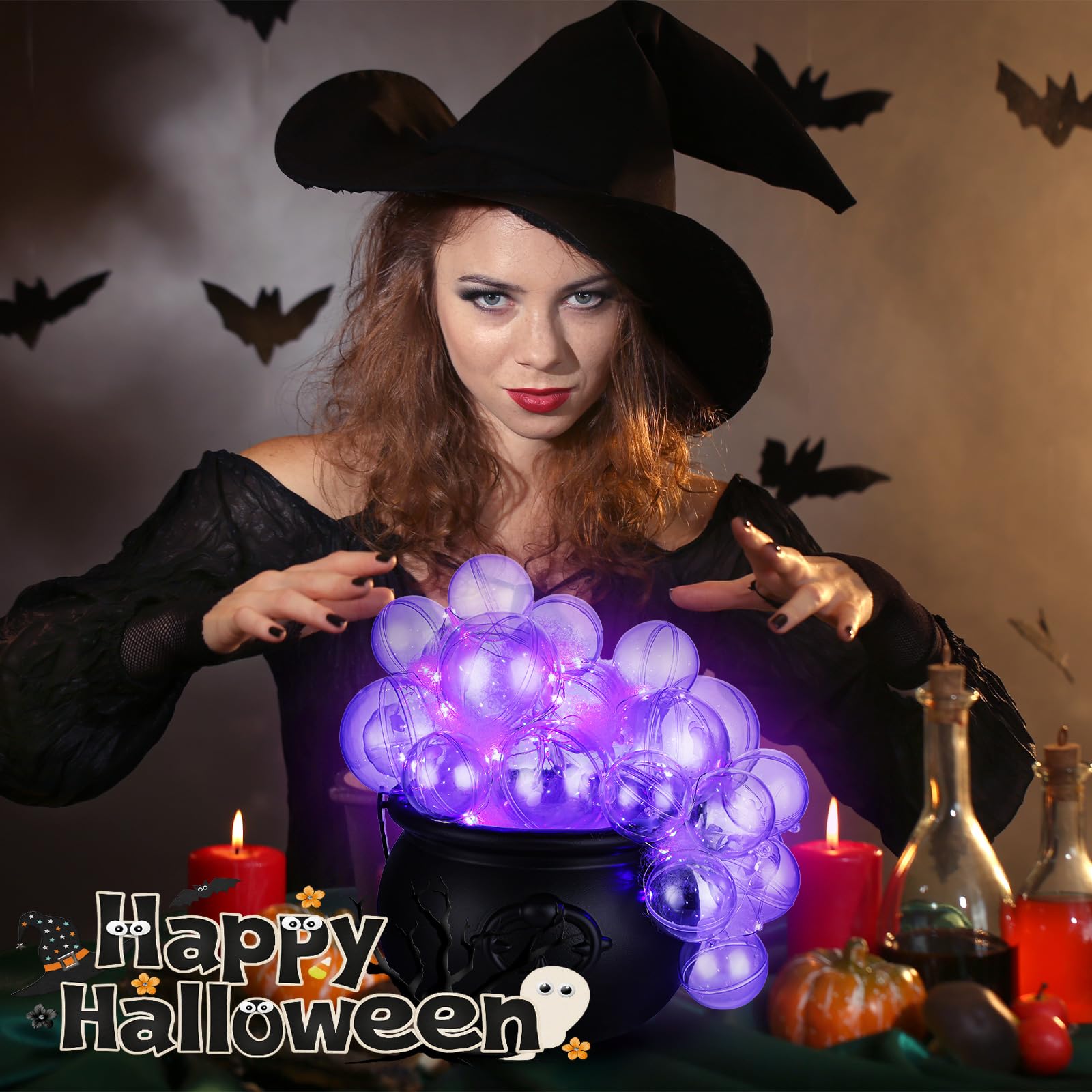 Wenqik Halloween Bubble Cauldron DIY Set, 33 Pcs, 30 Clear Plastic Balls, Purple, Model SIX-Wenqik-46