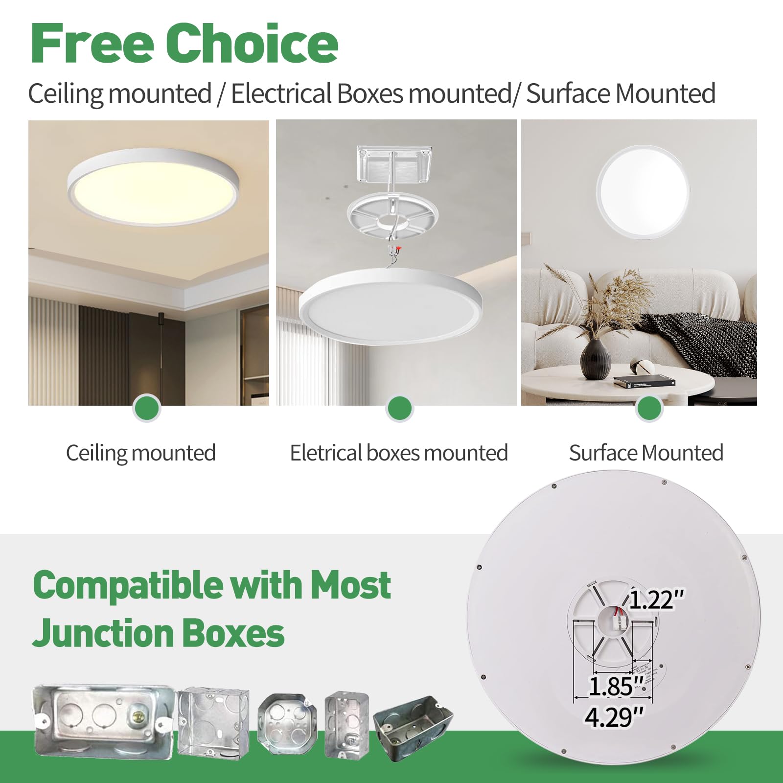 FY WISDOM FLY LIGHTING 8PK LED Flush Mount Ceiling Light, 18W, 1860LM, 3000K/4000K/6000K, White,