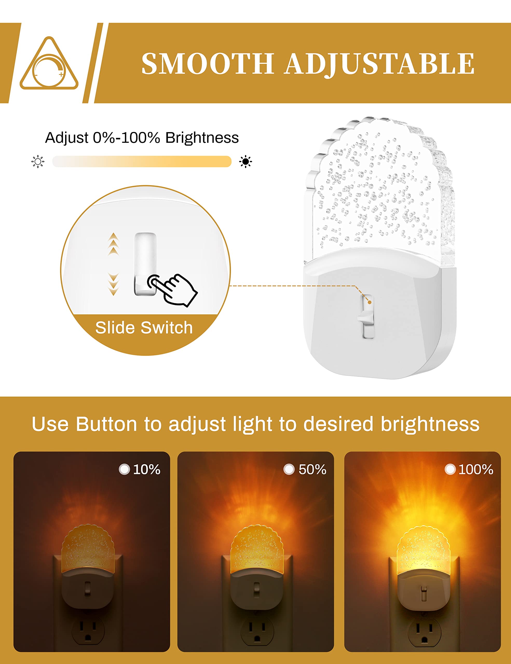 Plug In Night Light [2 Pack], Night Lights Plug Into Wall, Amber Night Light Dusk To Dawn Sensor,Led Night Light For Bathroom, Hallway, Stairway