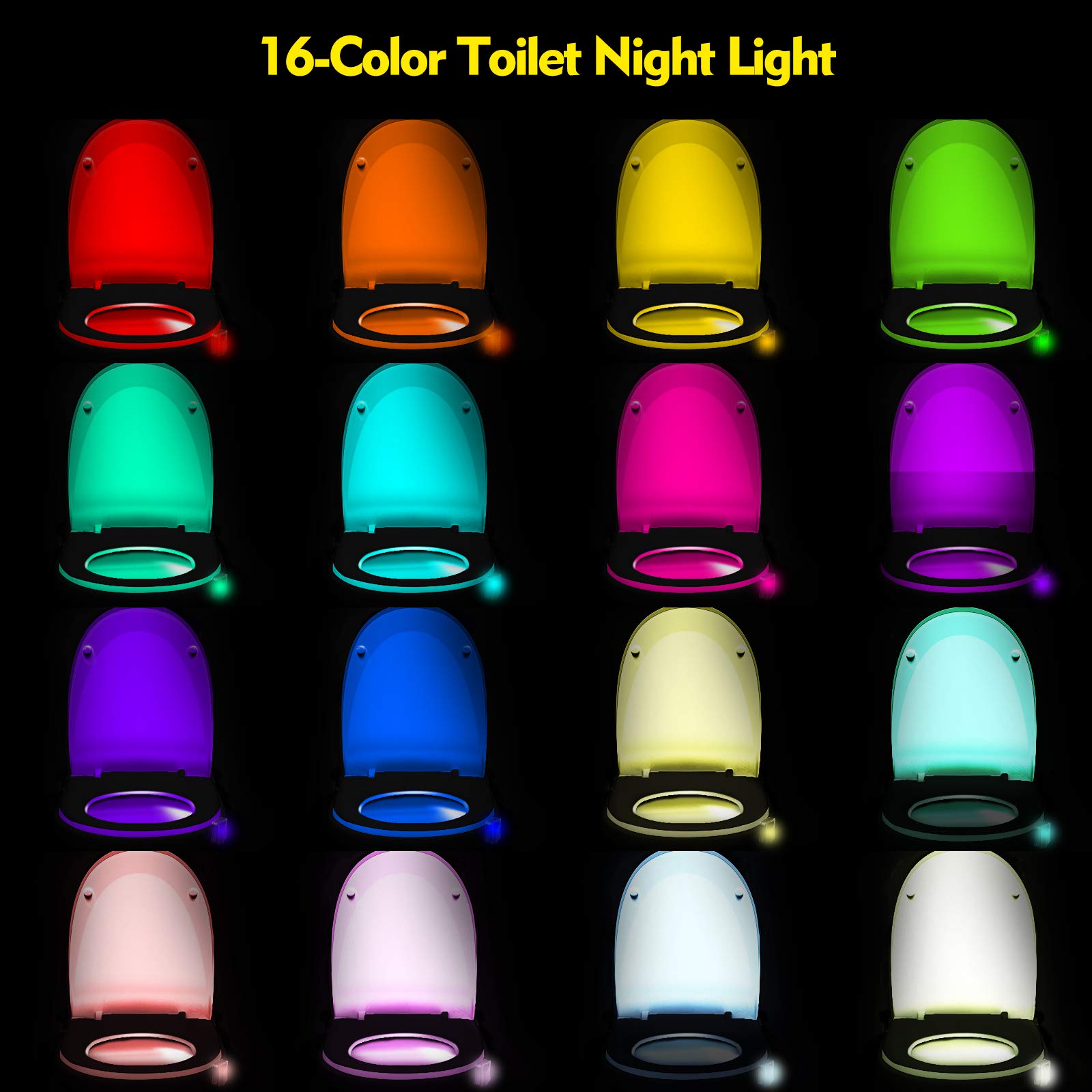 Honoson Toilet Night Light Lamp, Motion Activated, 16-Color, PVC Material, Model S7882, Battery Not Included