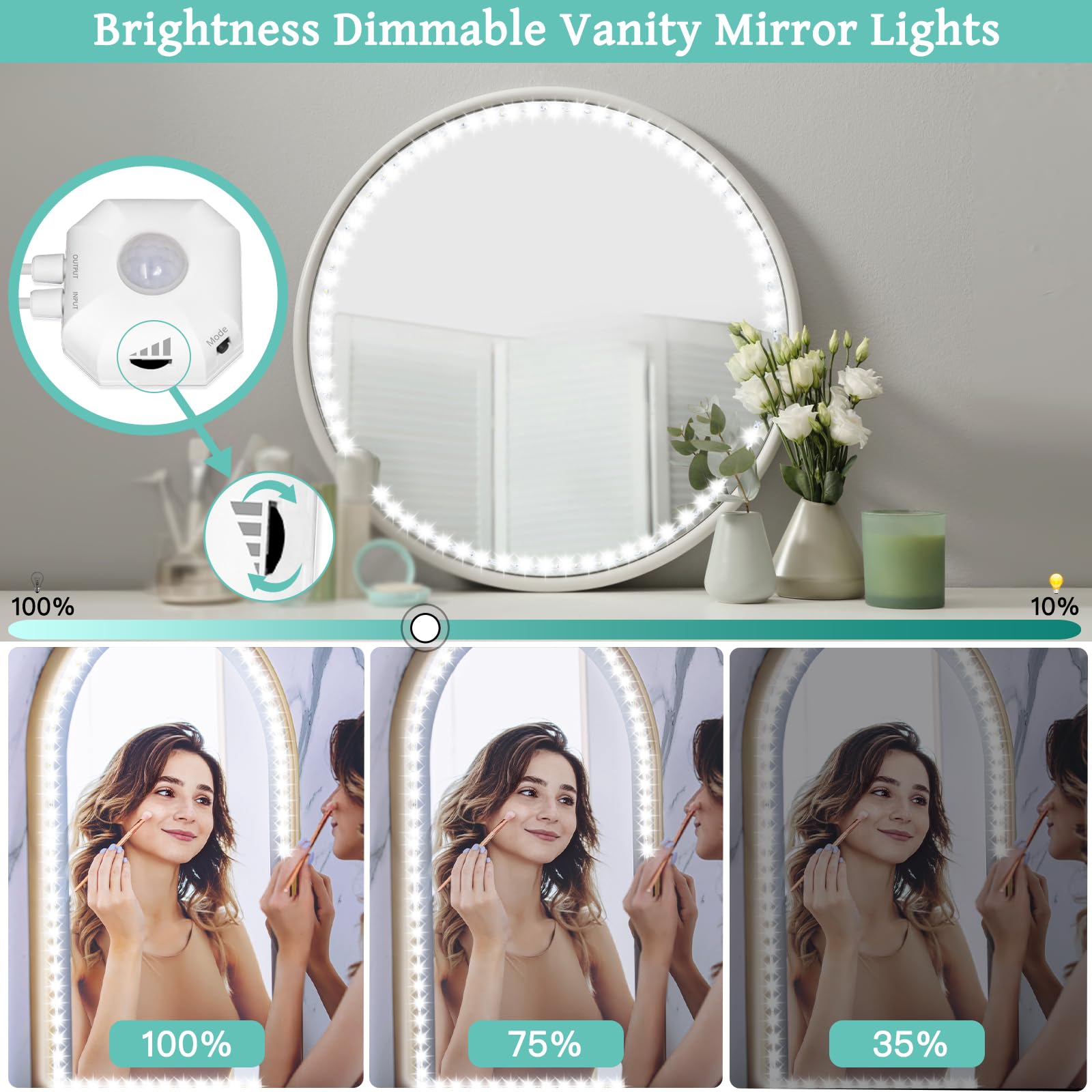 Led Vanity Lights For Mirror 13Ft, 3 Color Vanity Mirror Lights Adjustable Brightness Motion Sensor Bright Makeup Mirror Lights