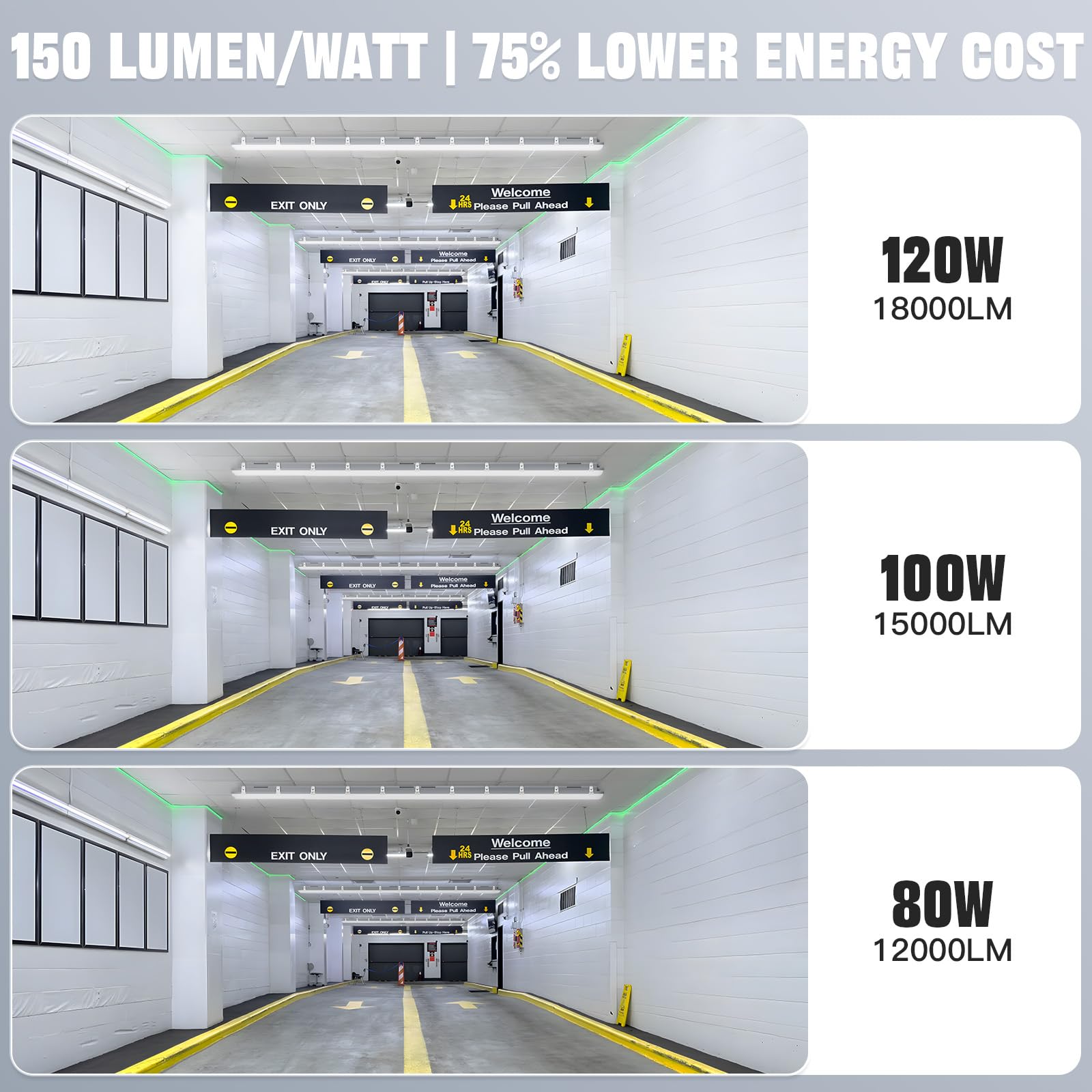 JTT 8FT LED Vapor Tight Light, 18000LM, IP66 Waterproof, 5000K/4000K/3000K, 2-Pack, White, Model 14