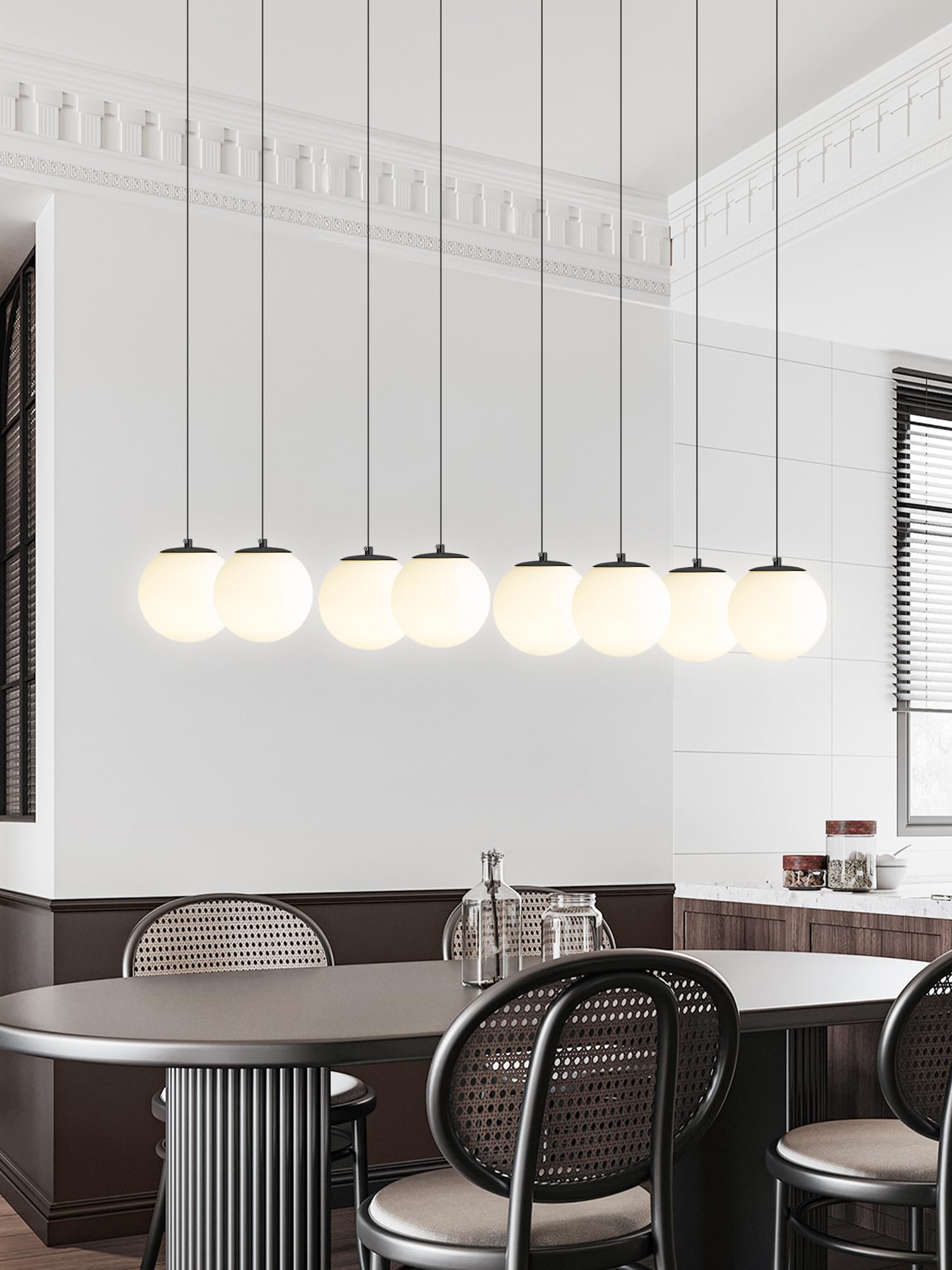 Ykolupty Black Chandelier With White Globe Glass Dimmable Ceiling Light Pendant Ceiling Lights Flush Mount Black Country Farmhou