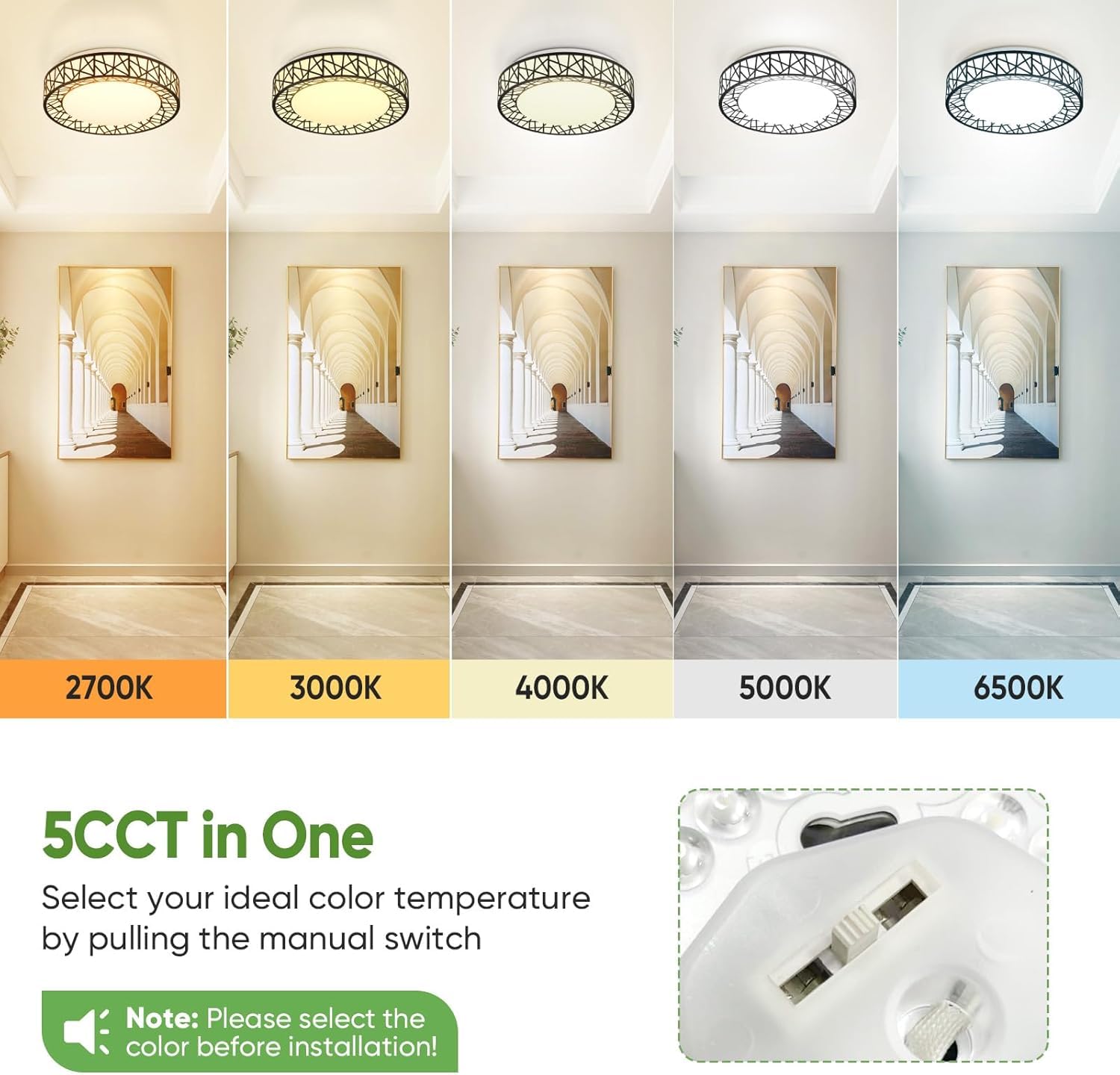 Lightania 18 Inch Flush Mount Ceiling Light, Modern Black Led Ceiling Light Fixture, 35W 3500Lm 2700-6500K Adjustable, Dimmable