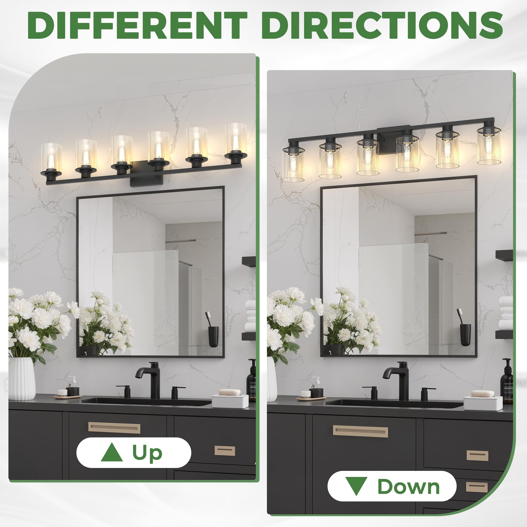 Doresshop Bathroom Light Fixtures  6-Light Matte Black Bathroom Lighting Fixtures Over Mirror With Clear Glass Shade  Vanity Lights For Hallway Living Room Bedroom